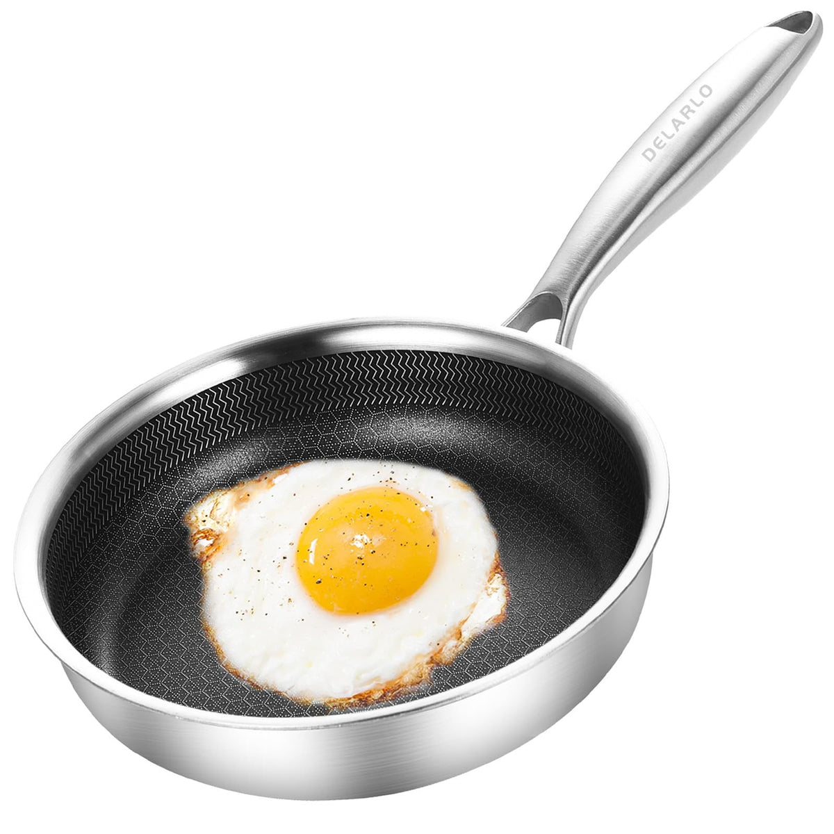 Delarlo Whole Body Tri-Ply Stainless Steel 7.8 Inch Mini Omelet Pans Nonstick Small Frying Pan, Oven Safe Induction Skillet, Sui