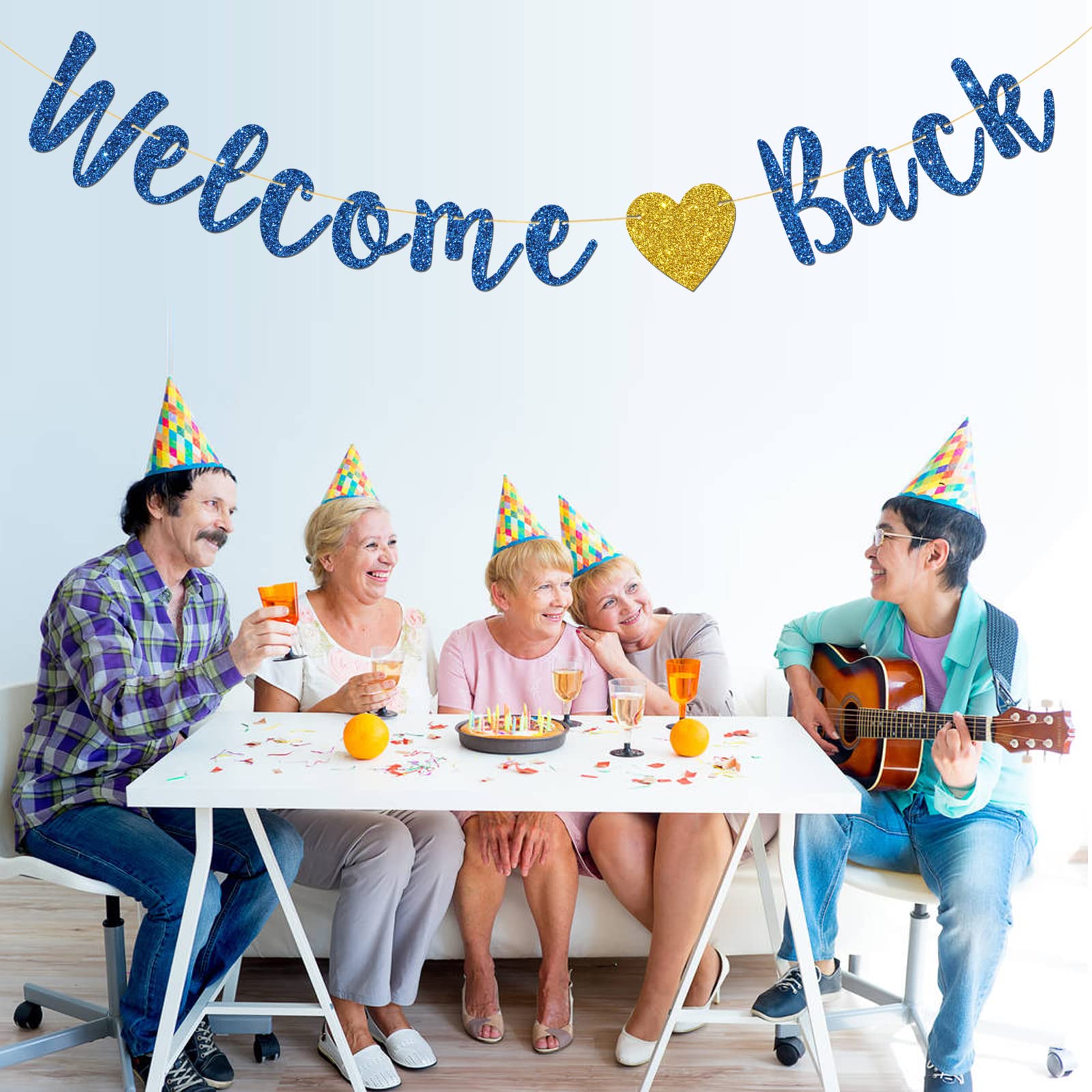 Talorine Welcome Back Banner, Home Theme Party, Back To School, Happy Retirement Party Decorations (Blue Glitter)