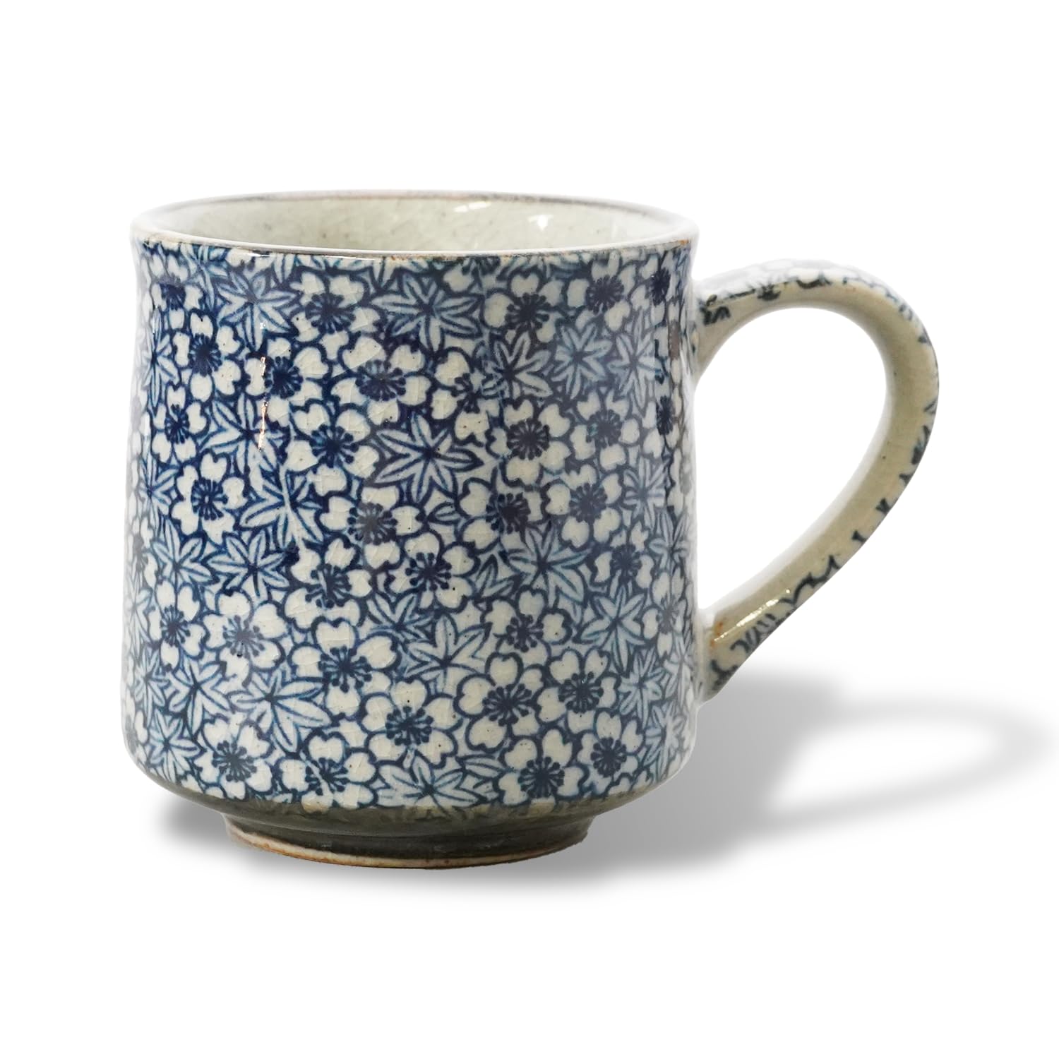 Nostalgic Mino Ware Ceramic Sometsuke Small Mug Cup  Japanese Crafted, Floral Pattern, Comfort Grip Handle, For Coffee and Gree