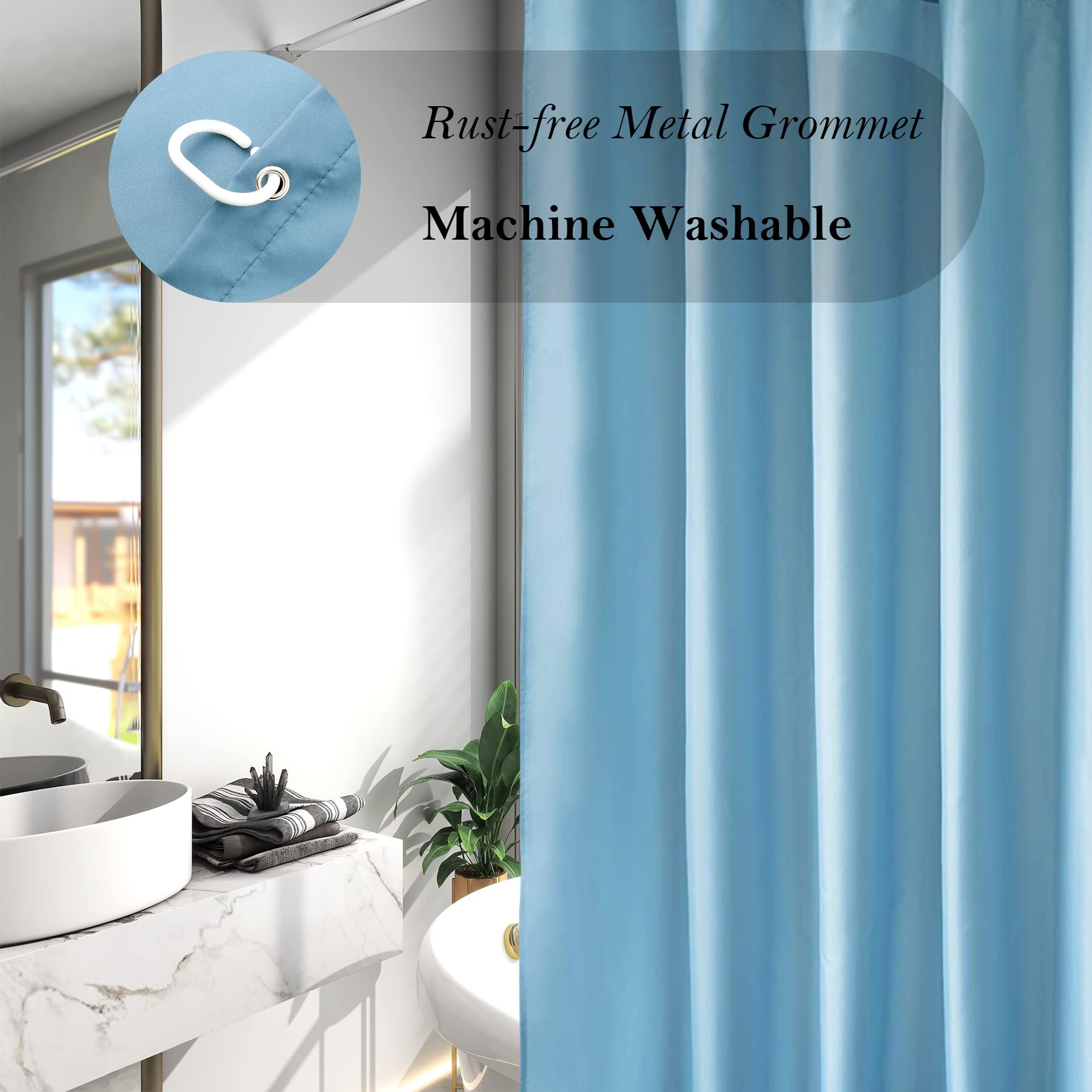 AooHome Extra Long Shower Curtain 72x78 Inch  Fabric Shower Curtain Liner for Hotel with Hooks  Weigthed Hem  Waterproof  Blue