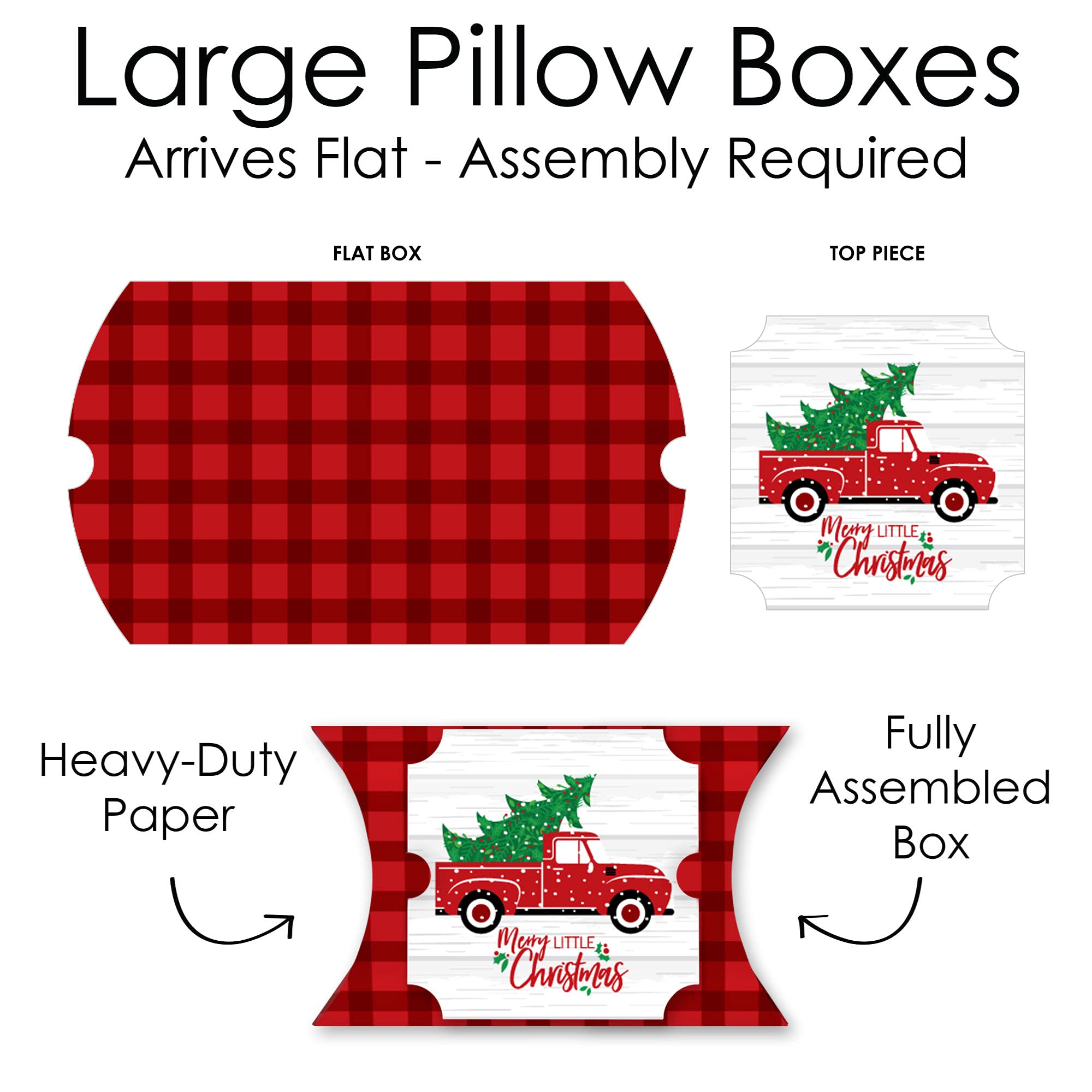 Big Dot Of Happiness Merry Little Christmas Tree - Favor Gift Boxes - Red Truck Christmas Party Large Pillow Boxes - Set Of 12