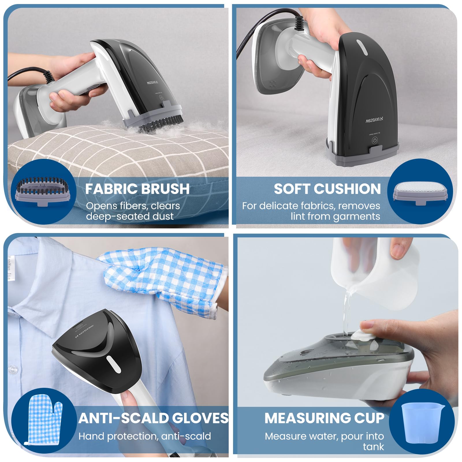 Powerful Handheld Fabric Steamer - 1800W With Fast Ceramic Heat-Up Plate, 2-In-1 Ironing & Wrinkle Remover, Steam Nozzle, Lint B
