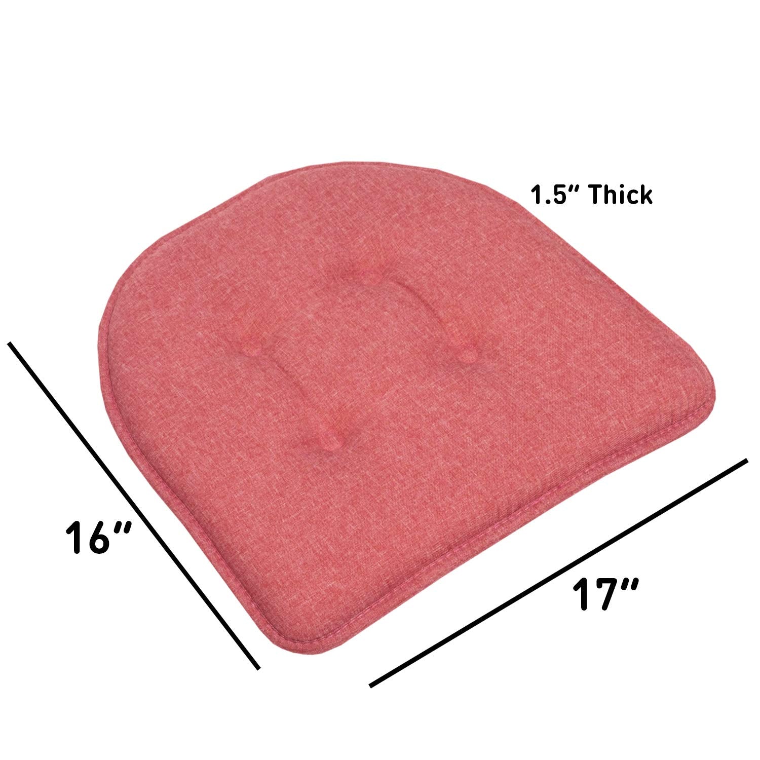 Chair Cushion Memory Foam Pads Tufted Slip Non Skid Rubber Back U-Shaped 17 X 16 Seat Cover, (Pack Of 3)