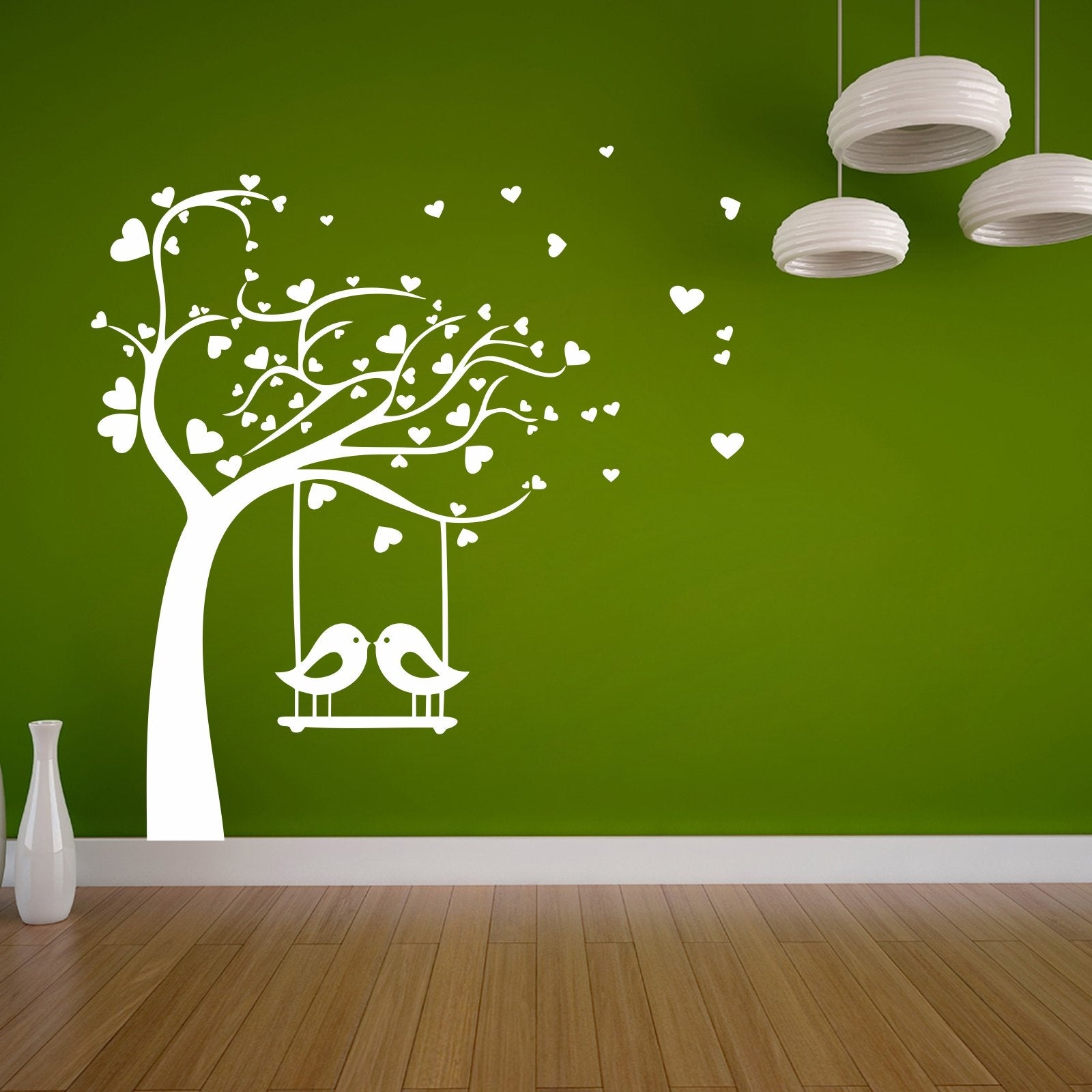 DECOR Kafe Home Decor Birds Swings on Tree Wall Sticker, Wall Sticker for Bedroom, Wall Art, Wall Poster (PVC Vinyl, 73 X 78 cm)