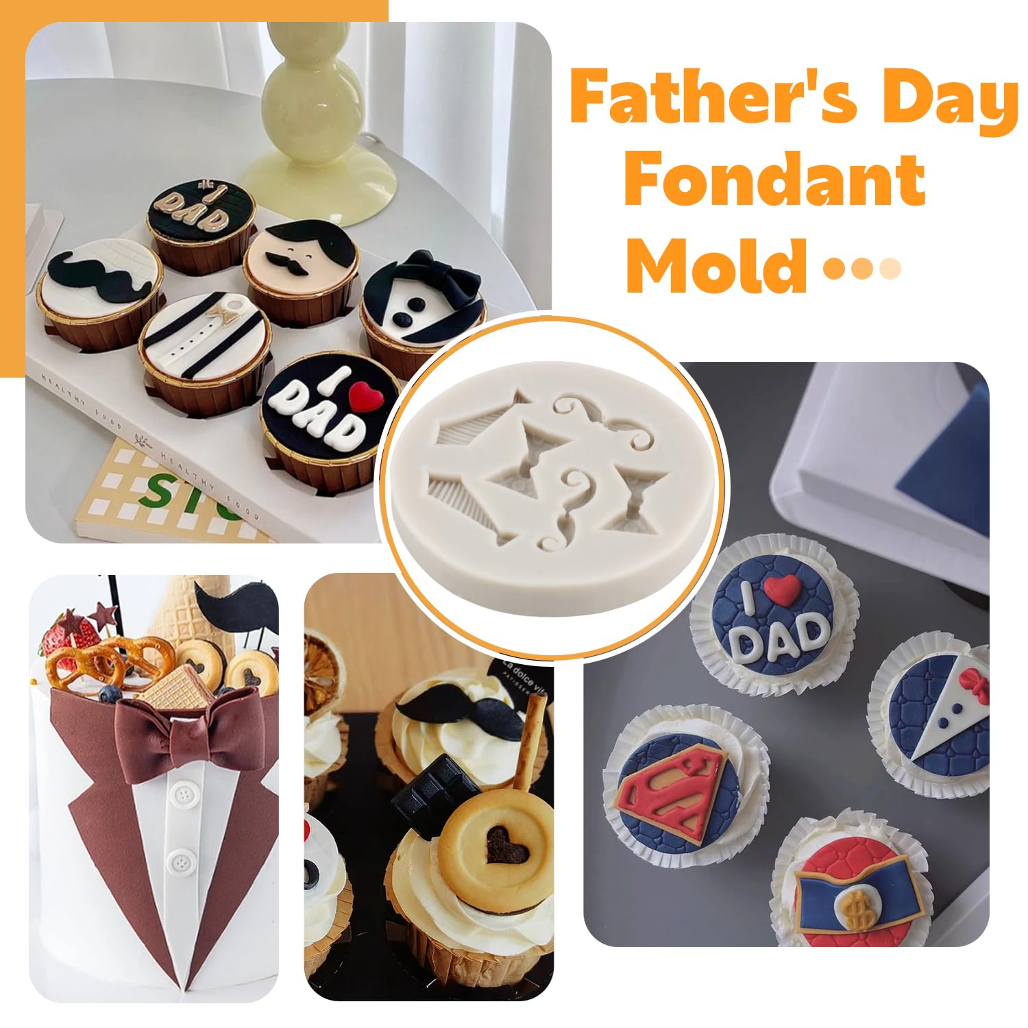 Father'S Day Moldsi Love Dad Silicone Mold Beard Moustache Molds Bow Tie Hat Molds For Cake Decorating Cupcake Topper Candy Choc