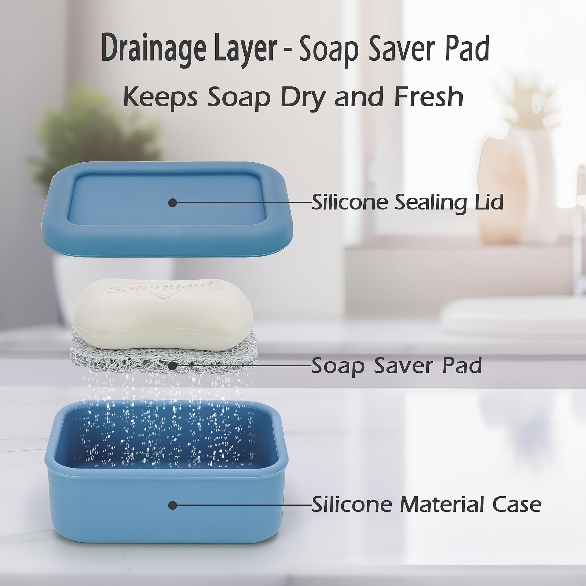 Aidimming Leak Proof Silicone Travel Soap Case With Draining Layer,Compact Portable Soap Container For One Regular Bar Soap Perf