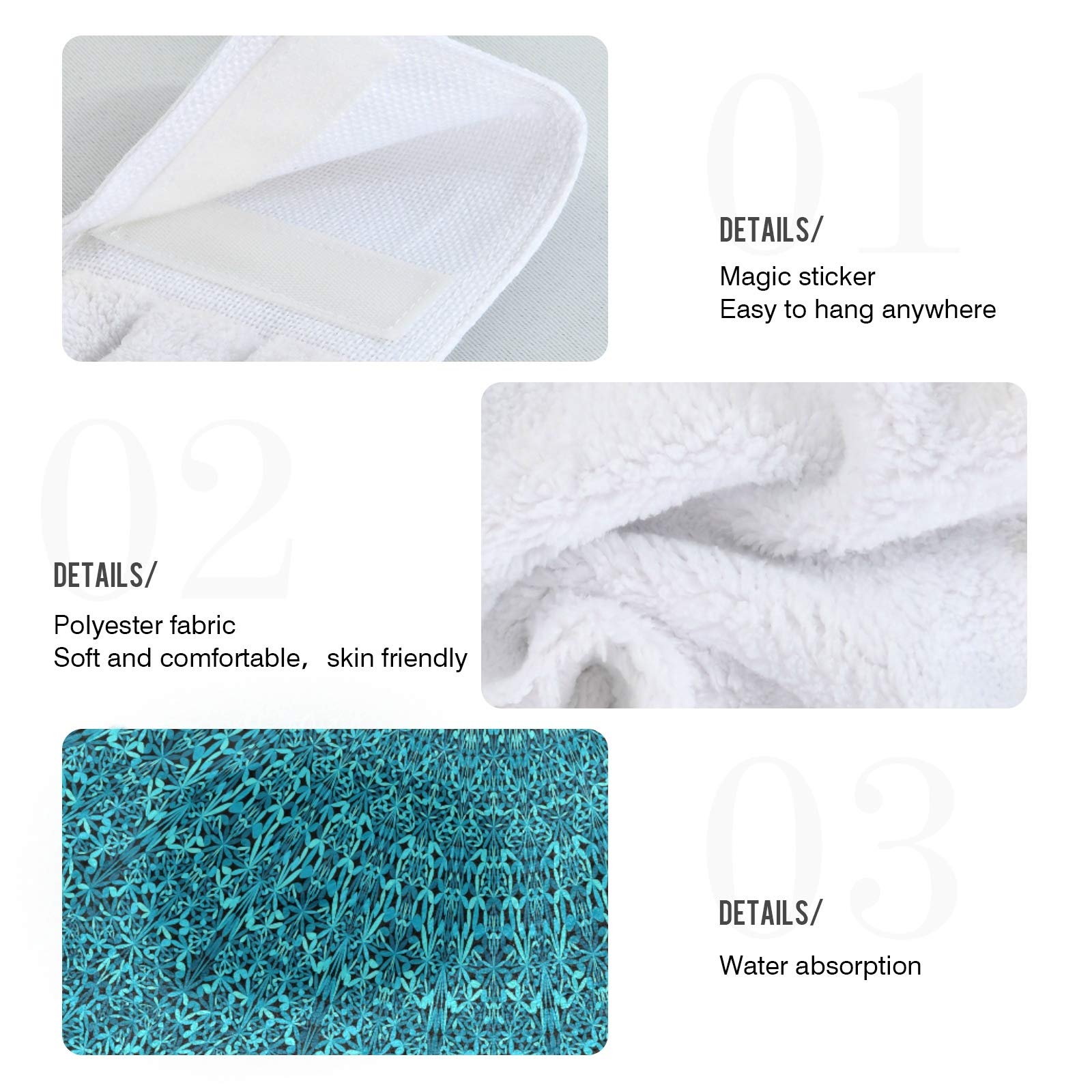 Oarencol Teal Boho Mandala Flower Kitchen Hand Towel Absorbent Hanging Tie Towels With Loop For Bathroom 2 Pcs