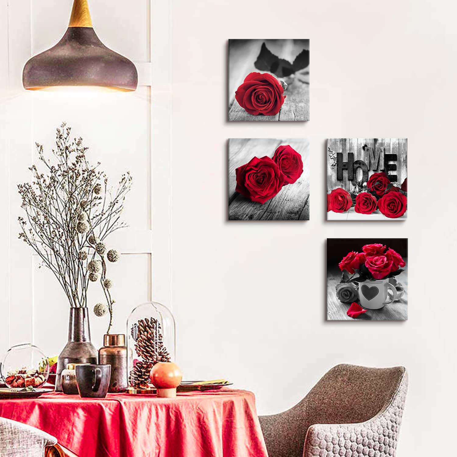 Red Wall Decor For Bedroom Red Bathroom Accessories Black And White Canvas Wall Art Rose Pictures For Living Room Home Decoratio