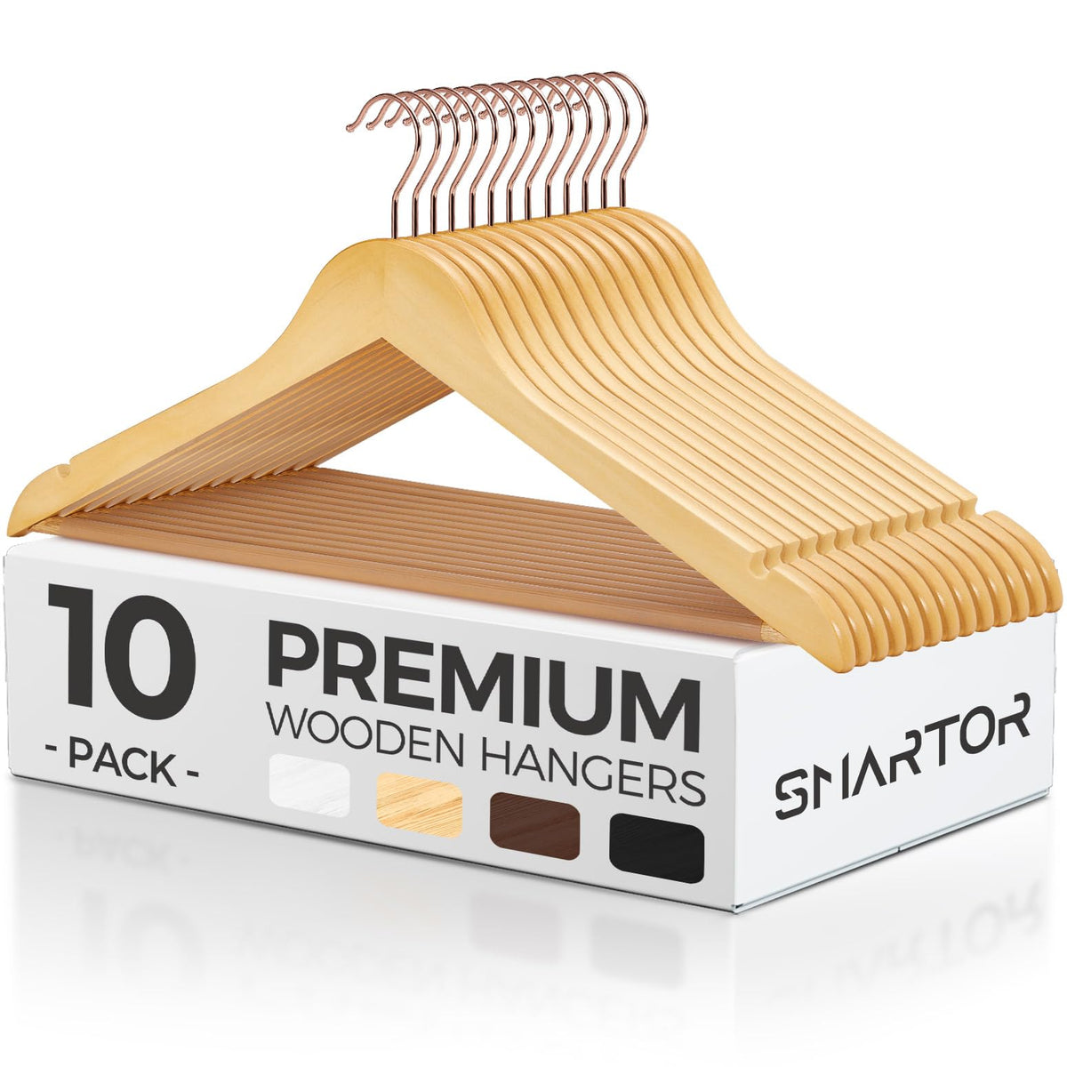 Smartor Wooden Hangers 10 Pack, Durable Coat Hanger Wood Hangers With Bar, Premium Suit Hangers For Men Women - Heavy Duty Hange