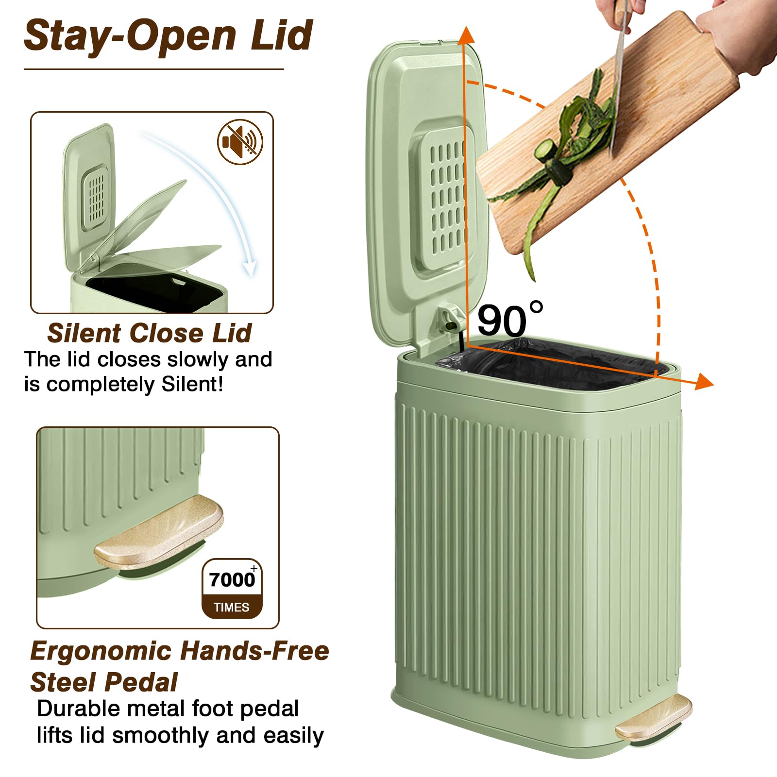 Slim Trash Can For Bathroom With Air Freshener Soft Close Lid, 6 Liter/ 1.6 Gallon Stainless Steel Garbage Can With Removable In