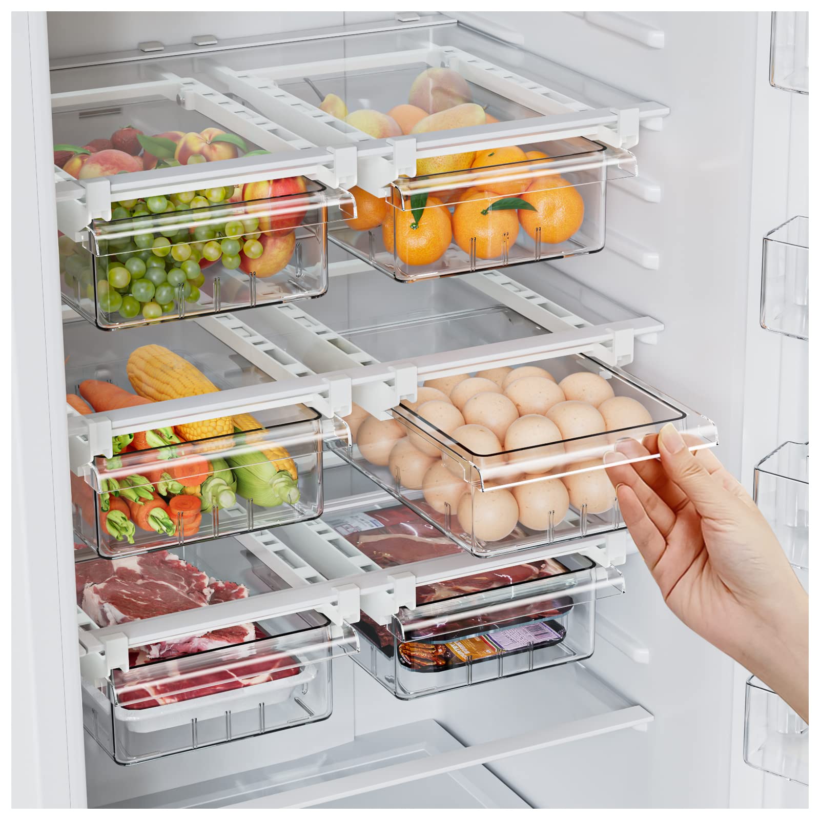 2 Pack Refrigerator Drawer Organizer, Pull Out Shelf Storage Transparent Organizer For Egg, Fruit, Vegetable, Seafood, Meat, Fit
