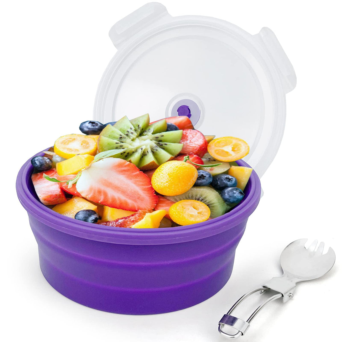 Lunbengo 1200Ml Large Camping Bowl With Foldable Spoon, Collapsible Bowl With Lid, Silicone Bento Box, For Travel Camping Meal P