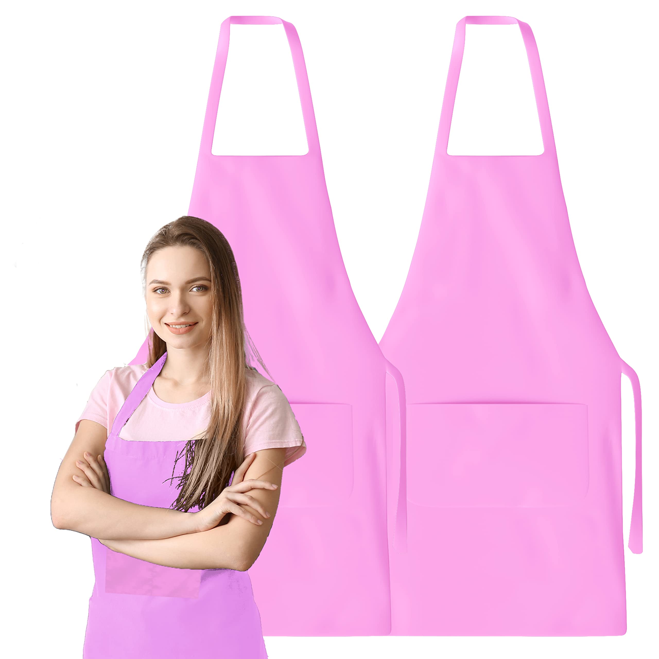Green Lifestyle 2 Pack Bib Apron - Unisex Pink Aprons, Machine Washable Aprons For Men And Women, Kitchen Cooking Bbq Aprons Bul