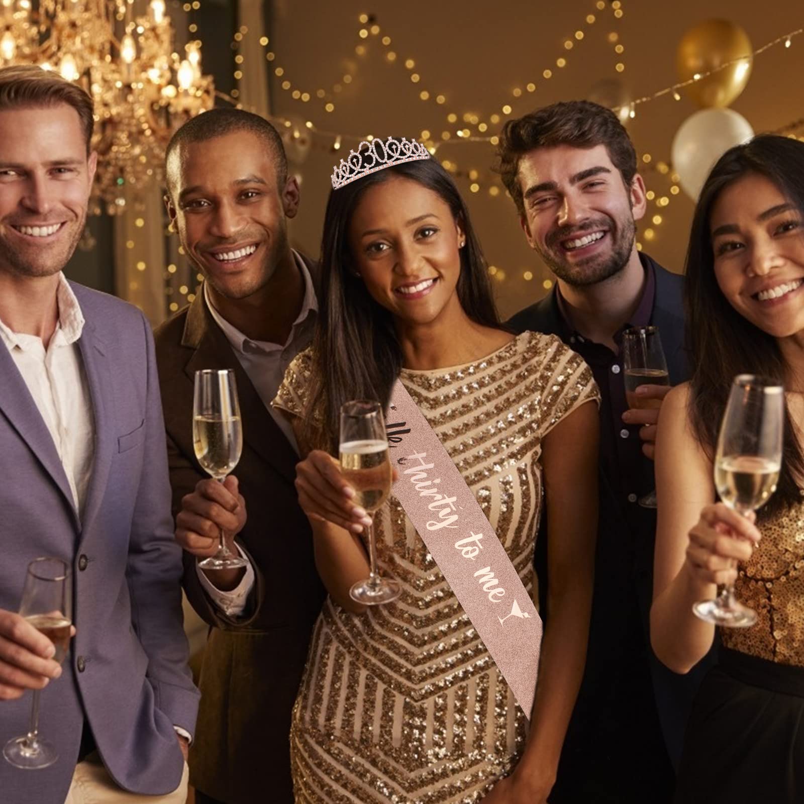 Semato 30Th Birthday Sash & Rhinestone Tiara Kit- Happy 30Th Birthday Gifts For Her 30Th Birthday Decorations For Women (Rose Go