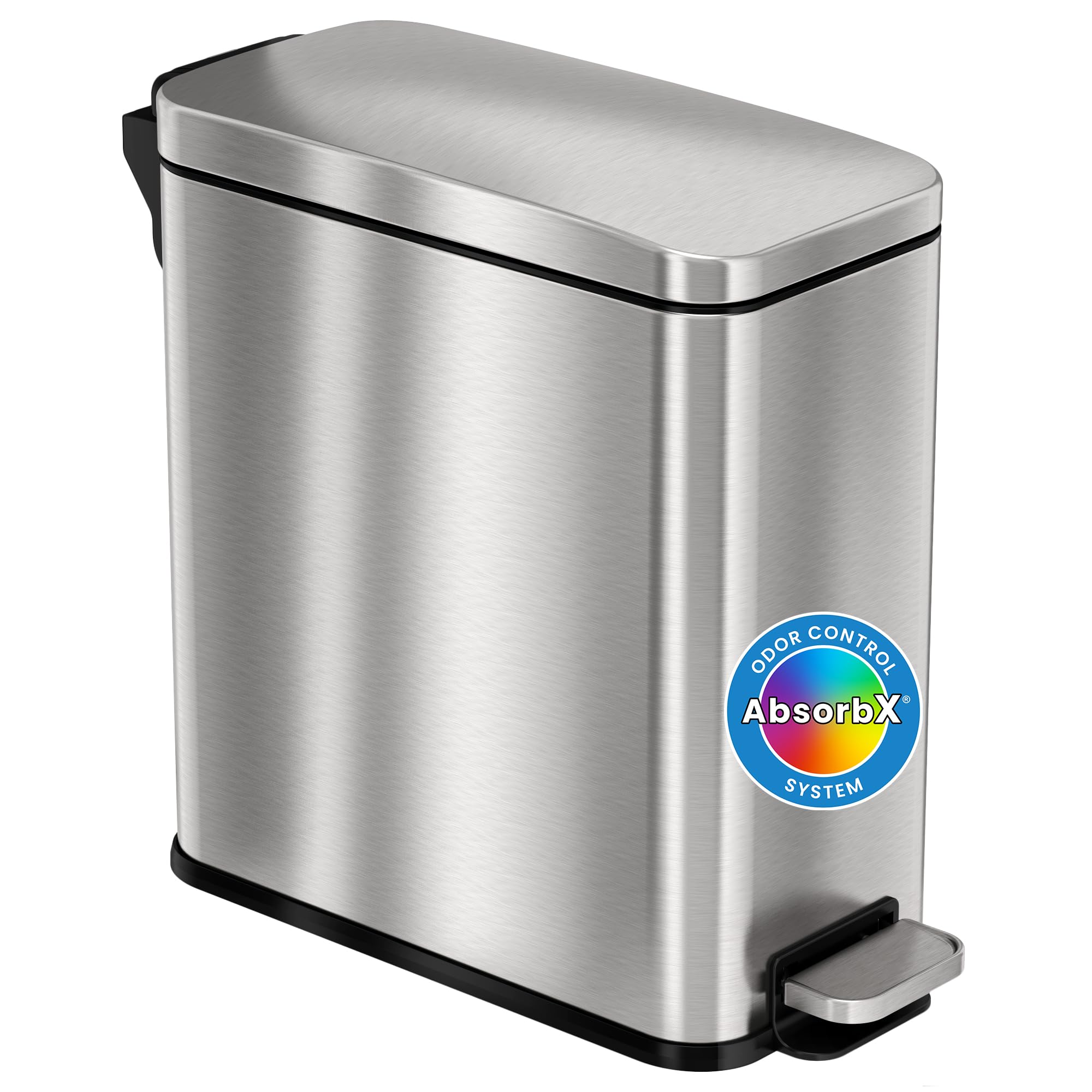 iTouchless SoftStep 3 Gallon Slim Bathroom Step Trash Can with Odor Filter & Removable Inner Bucket  11 Liter Pedal Stainless Steel Small Garbage Bin for Home  Office  Bedroom  Business  Cubicle
