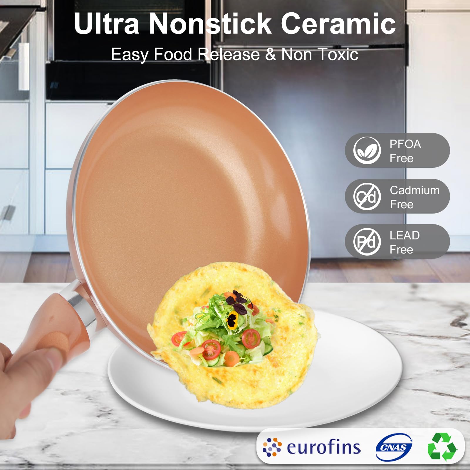 M MELENTA Pots and Pans Set Ultra Nonstick, Pre-Installed 11pcs Cookware Set Copper with Ceramic Coating, Stay cool handle & Nyl
