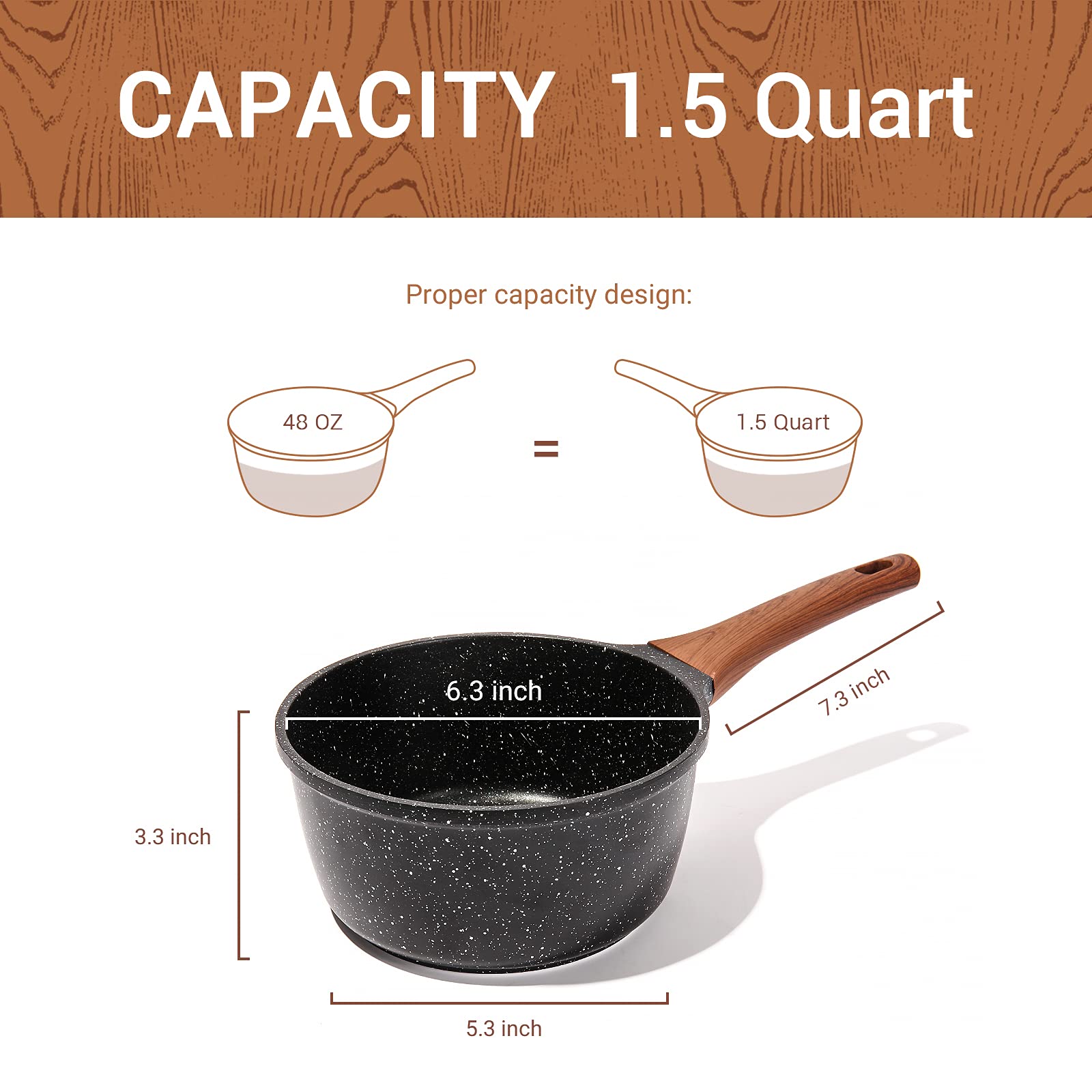 Eslite Life Nonstick Sauce Pan With Lid, 1.5Qt Small Soup Pot Compatible With All Stovetops (Gas, Electric & Induction), Pfoa Fr