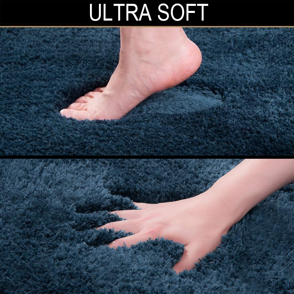 Walensee Bath Rug Set (Navy) - 2 Piece Shaggy U Shape Contour & Bathroom Rug - Absorbent, Non-Slip, Machine Washable, Heavy Weig