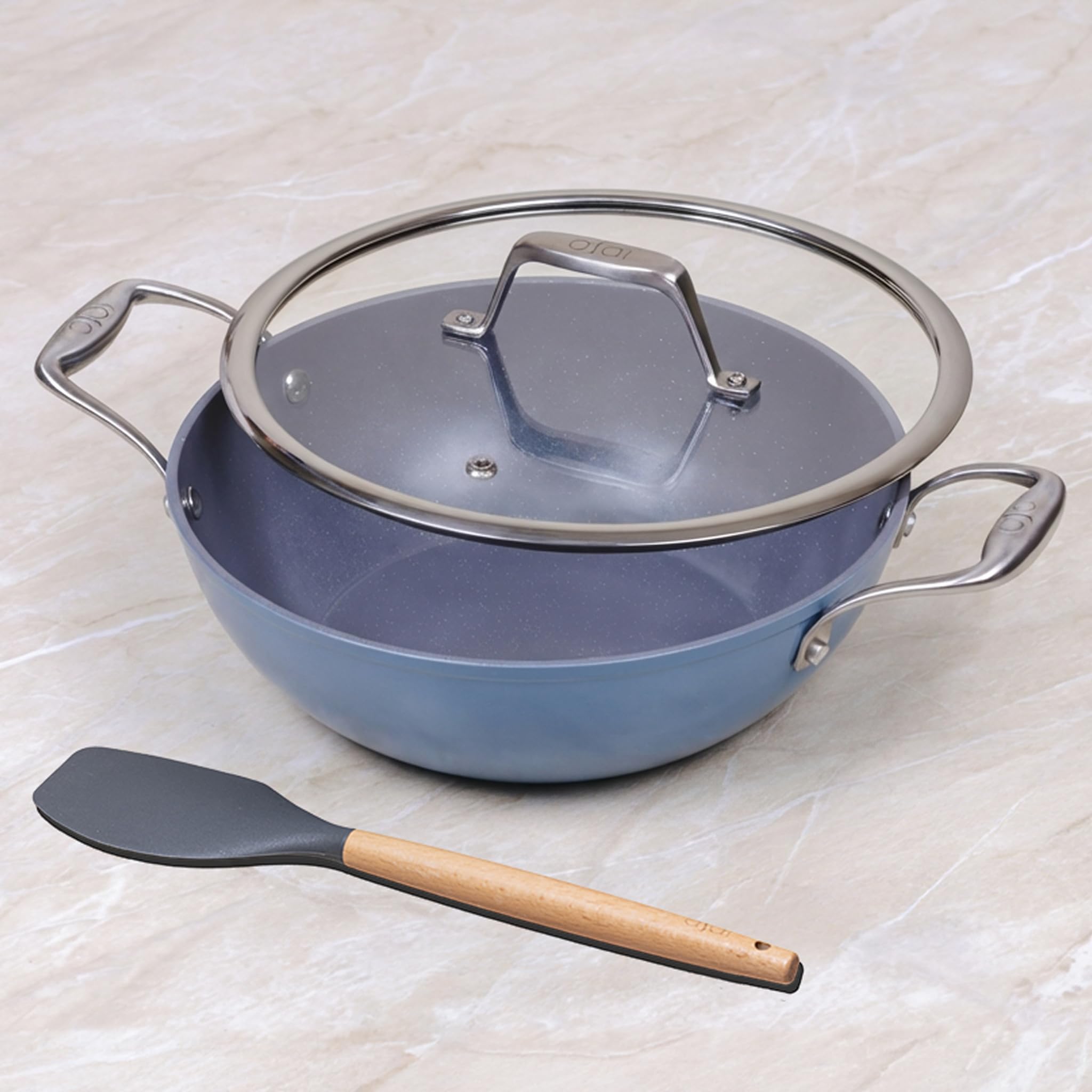 Asai Ceramic Non Stick Kadai 24Cm / 2.5 L With Glass Lid & Silicone Spatula | 100% Toxin Free | Superior Swiss Ceramic Cookware 