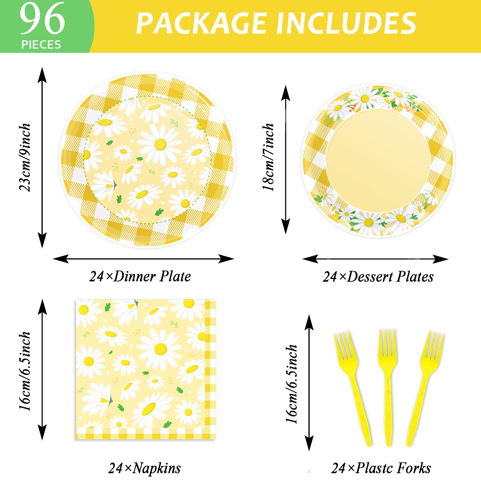 96 Pcs Daisy Flower Party Supplies For 24 Guests Daisy Party Tableware Set Yellow Daisy Flower Birthday Party Pack Paper Plate N