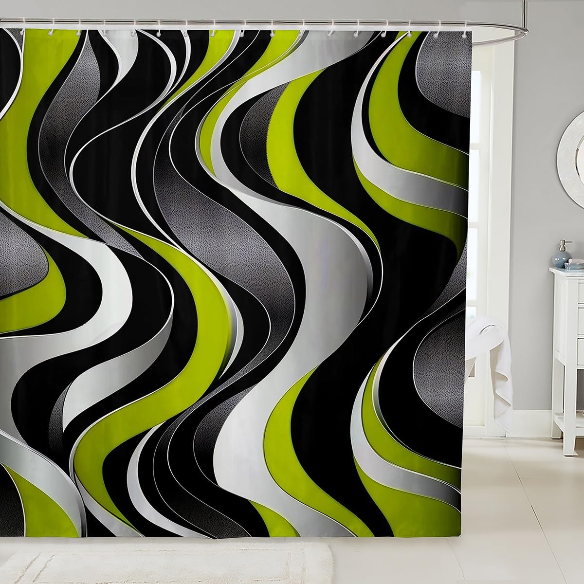 Erosebridal Geometric Wavy Lines Shower Curtain 72 W x 78 L,Minimalist Abstract Art Bathroom Curtain,Modern Aesthetic Fabric Sho
