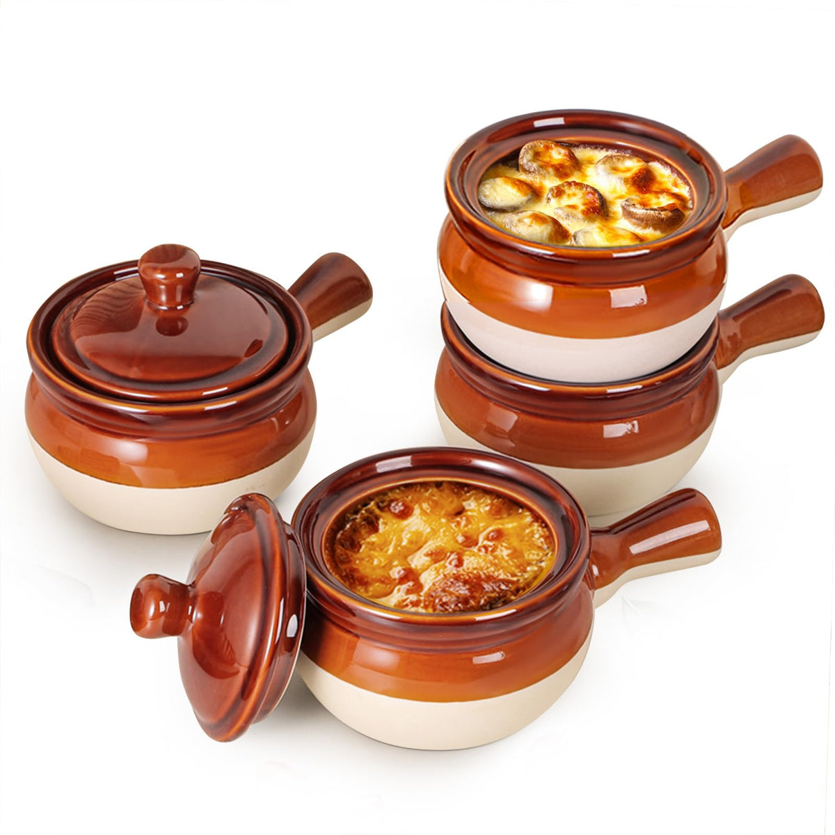 Lifver 18 Oz French Onion Soup Bowls & Crocks Set Of 4 - Ceramic Bowls With Handle And Lid For For Soup, Stew, Chilli - Oven & D