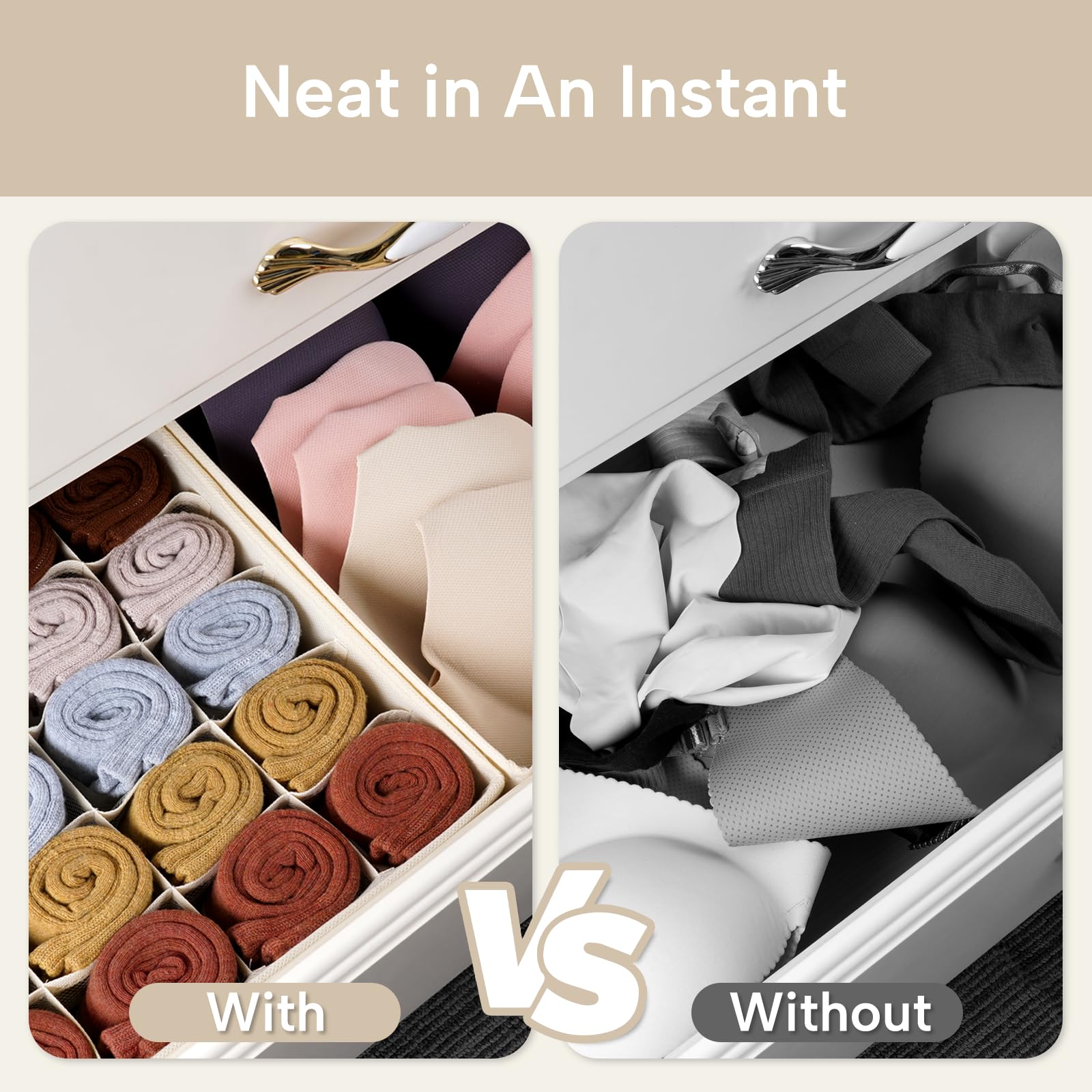 Criusia Underwear Sock Drawer Organizer Dividers 8 Set, Foldable Dresser Closet Organizers and Storage Bins for Baby Clothing, S