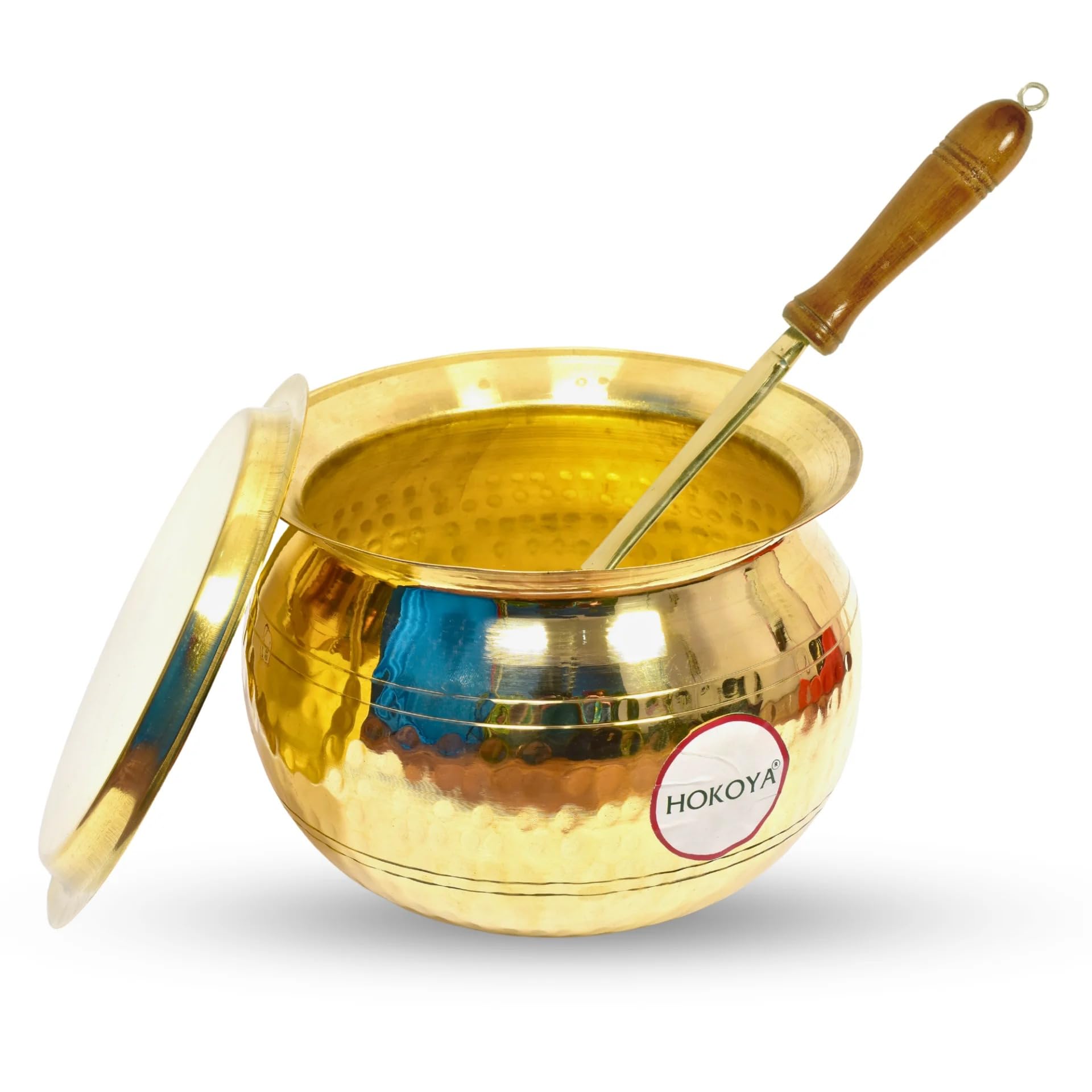 Hokoya Pure Brass Handi With Lid | Traditional Pital Cooking Pot For Kitchen & Biryani | Handmade Mirror Finish Brass Utensil Fo