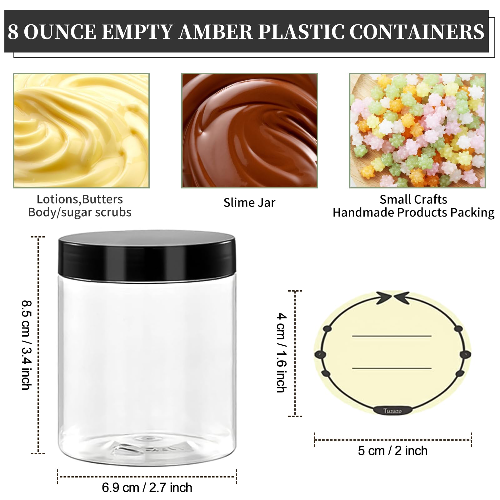 36 Pack 8 Oz Plastic Container Jars With Lids And Labels Bpa Free, Tuzazo Empty Round Clear Cosmetic Containers Plastic Slime Ja