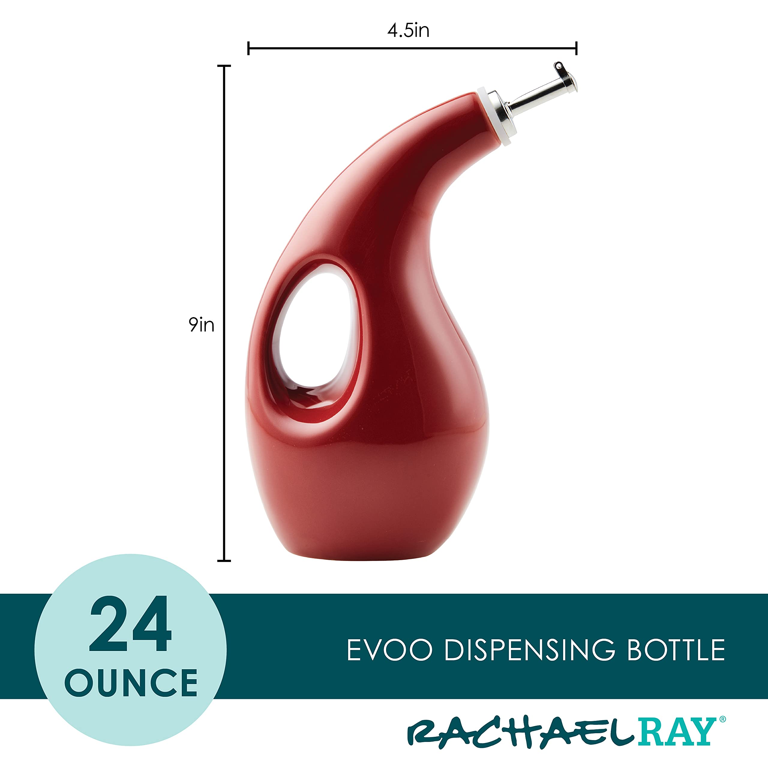 Rachael Ray 48464 Ceramic Evoo Oil And Vinegar Dispensing Bottle With Spout, 24 Ounce - Cranberry Red