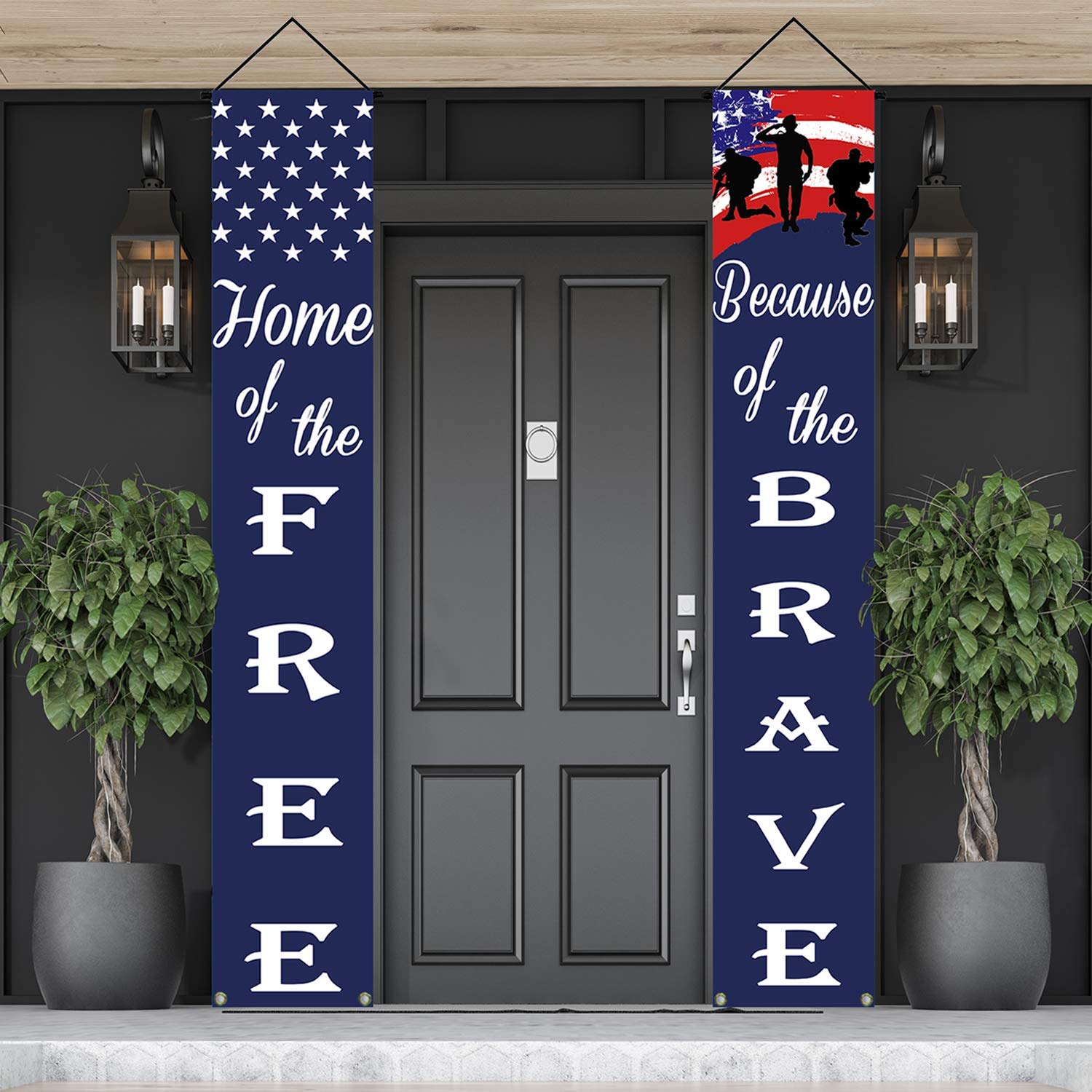 American Flag Patriotic Soldier Porch Sign Banners,Patriotic Decoration For Memorial Day-4Th Of July Decor Hanging,Independence