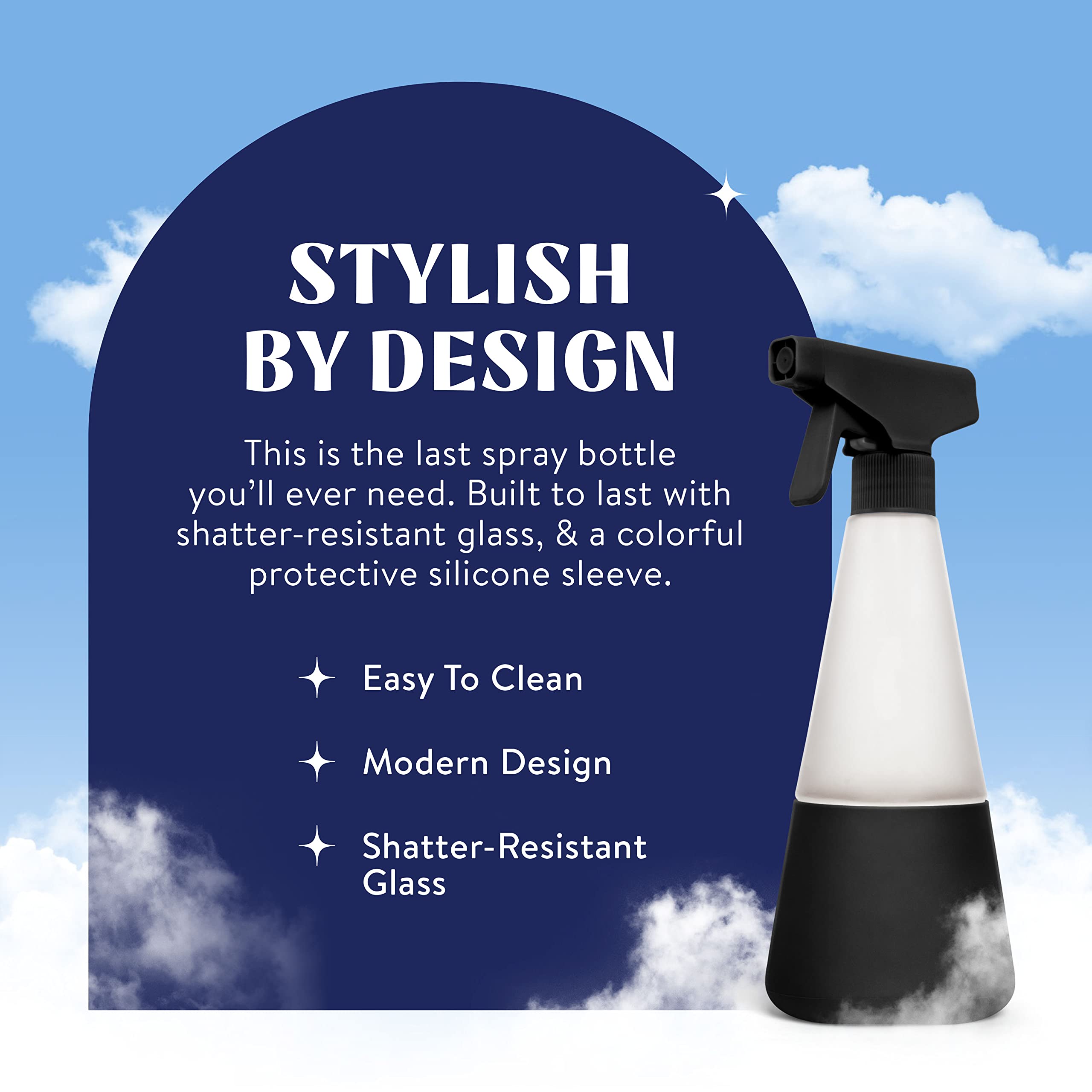 Cleancult Glass Spray Bottles - 16oz Refillable Cleaning Spray - BPA-Free Nozzle, Non-Slip Sleeve, Matte Black - 2 Pack