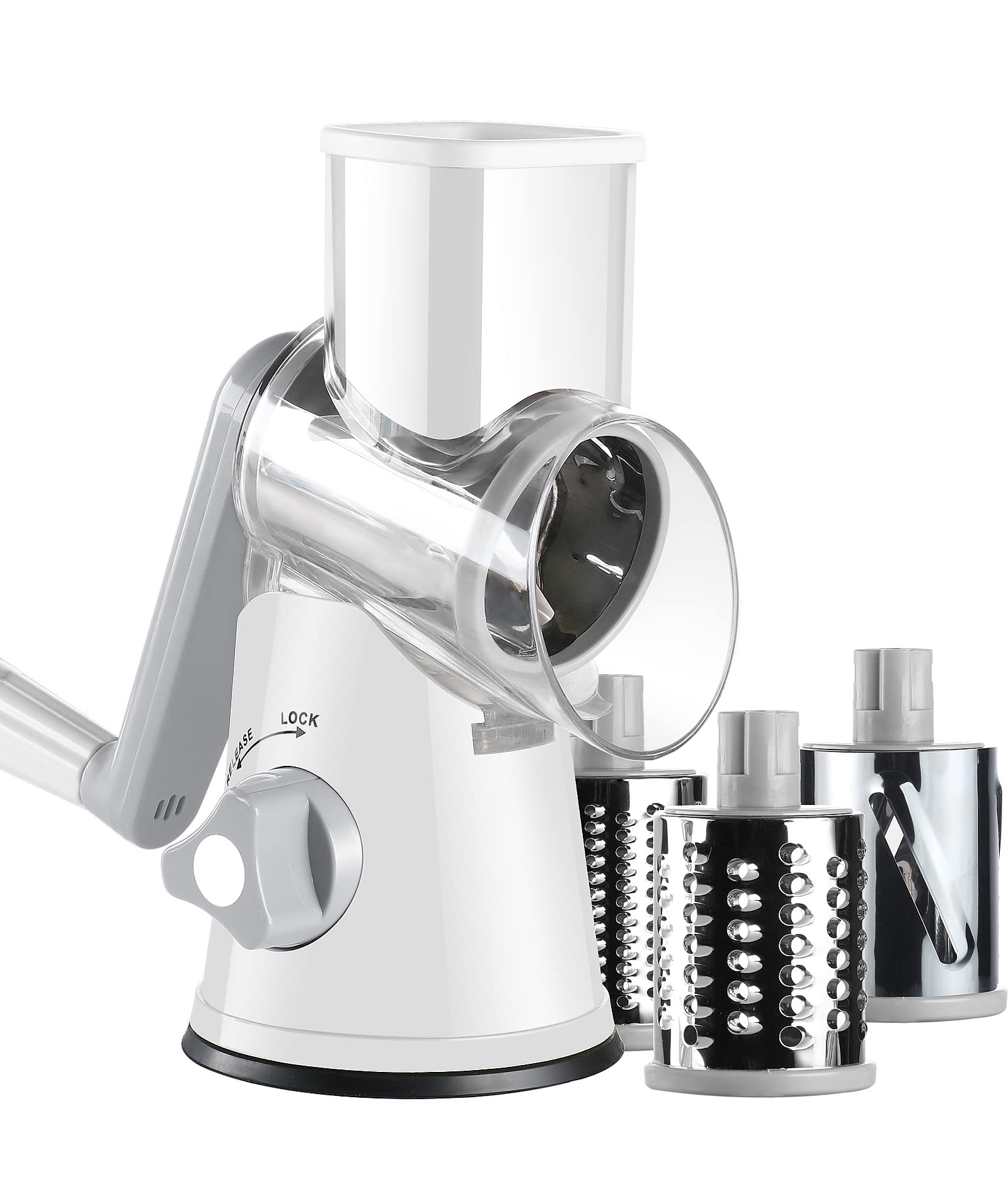 Ancevsk Manual Rotary Kitchen Cheese Grater, Speed Round Mandoline Vegetable Slicer, Safe Food Shredder Nut Grinder With 3 Inter