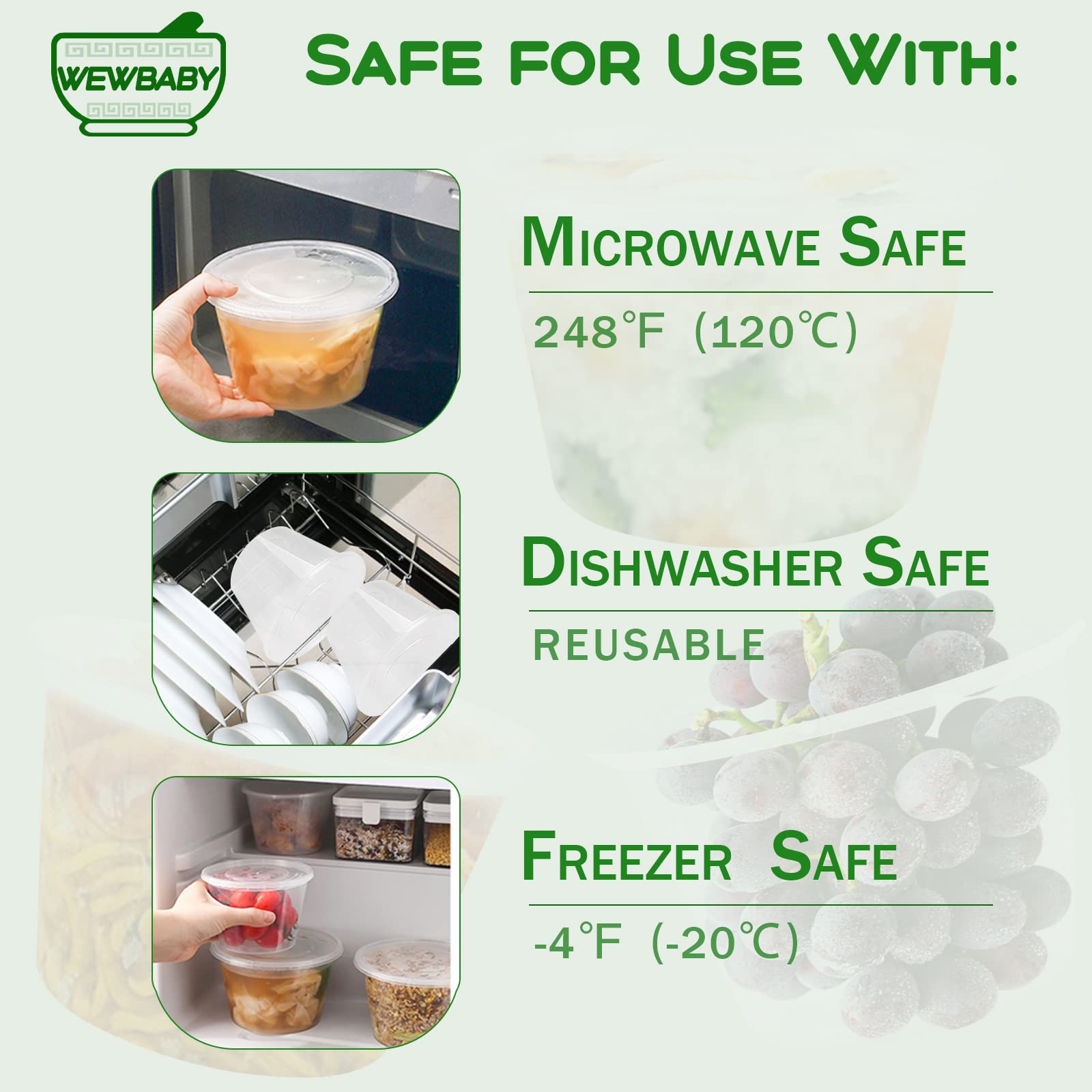 Wewbaby 16 Oz [50 Set] Plastic Deli Food Storage Containers With Leak-Proof Airtight Lids Bpa Free Disposable Togo Clear Contain