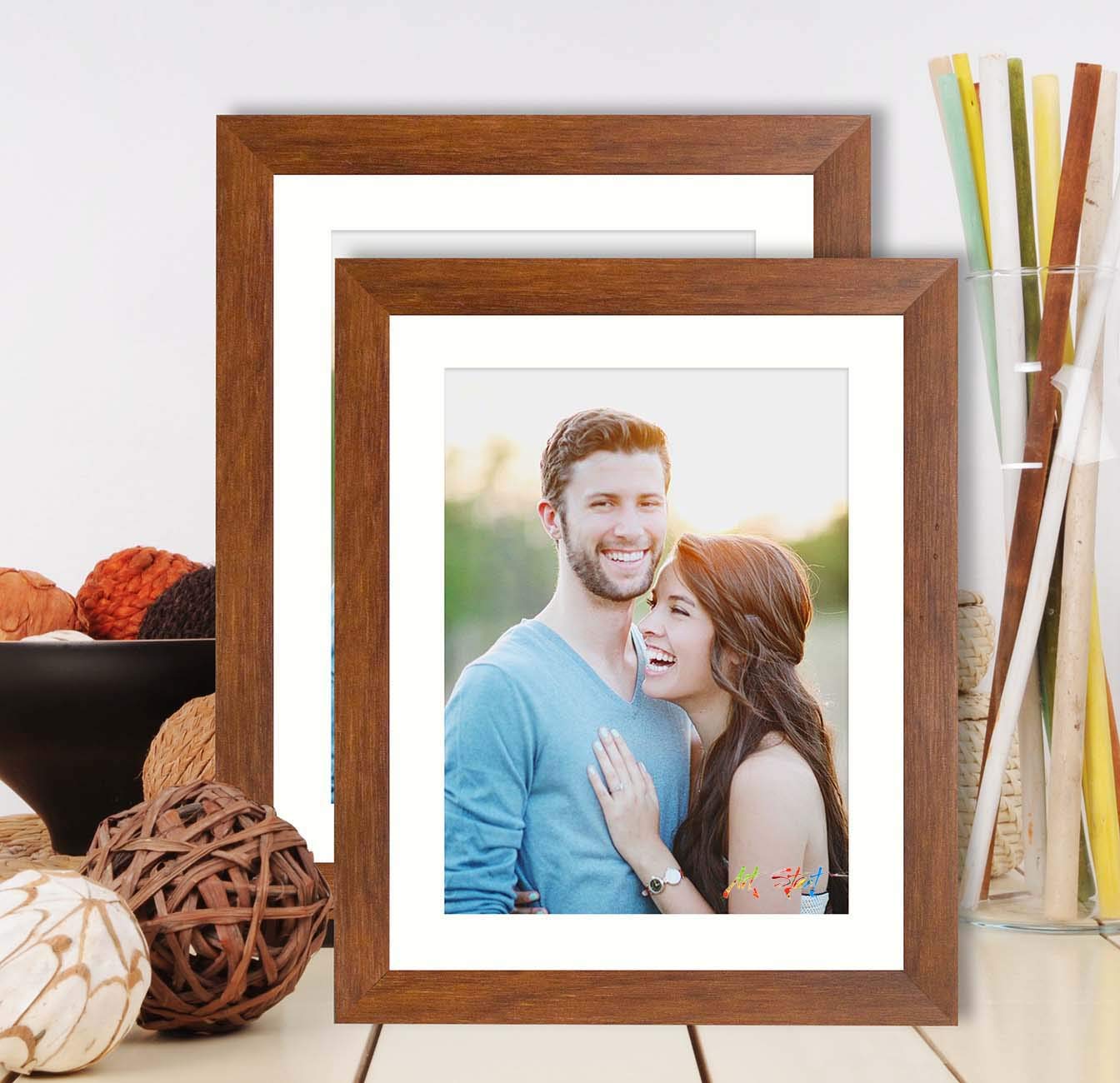 Art Street Photo Frame For Wall And Table Set Of 2, Synthetic Wood Wall And Table Photo Frame For Home And Office Decor (Brown, 