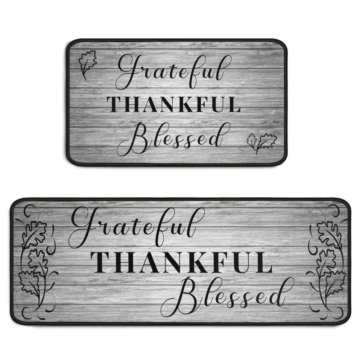 Grateful Thankful Blessed Kitchen Rugs Set Of 2 Grey Non-Slip Kitchen Rug And Mat Cushioned Comfort Kitchen Standing Rug For Kit