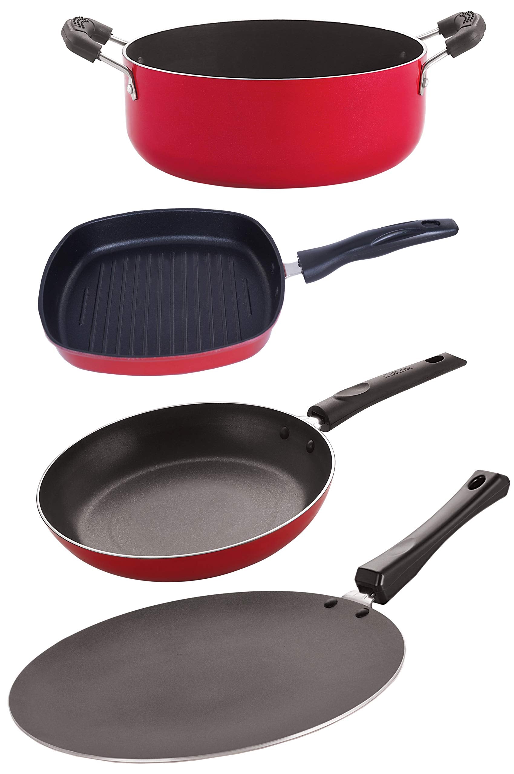 Nirlon NonStick Pfoa Free Stain Resistance NonInduction Kitchen Cooking Essential Combo Item Set(Ct12_Tp22_Gp22.5_Cs24)