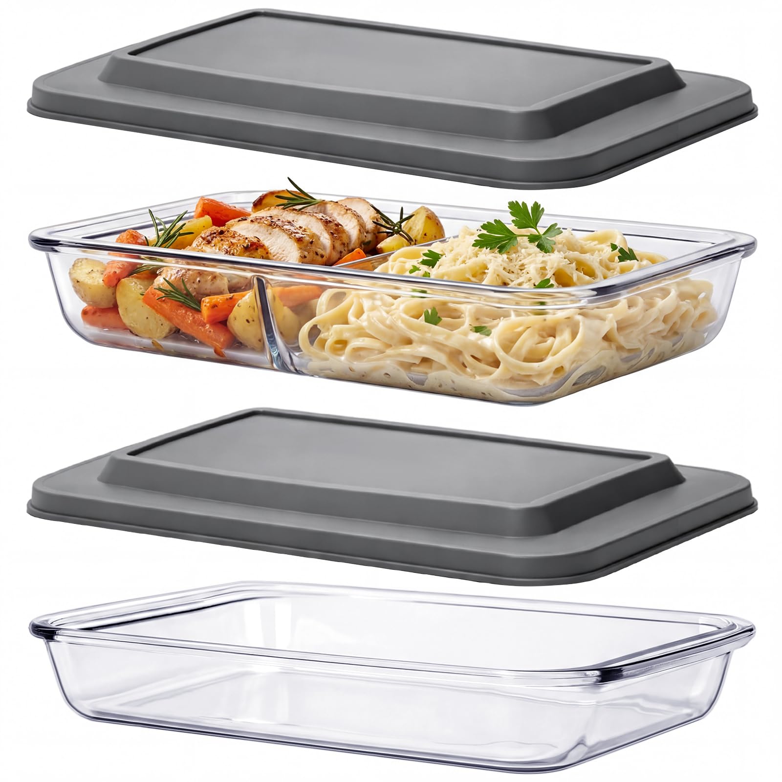 LemonRoad 2 Pcs 9x13 Glass Casserole Baking Dish Lid 2qt, Complex, Black