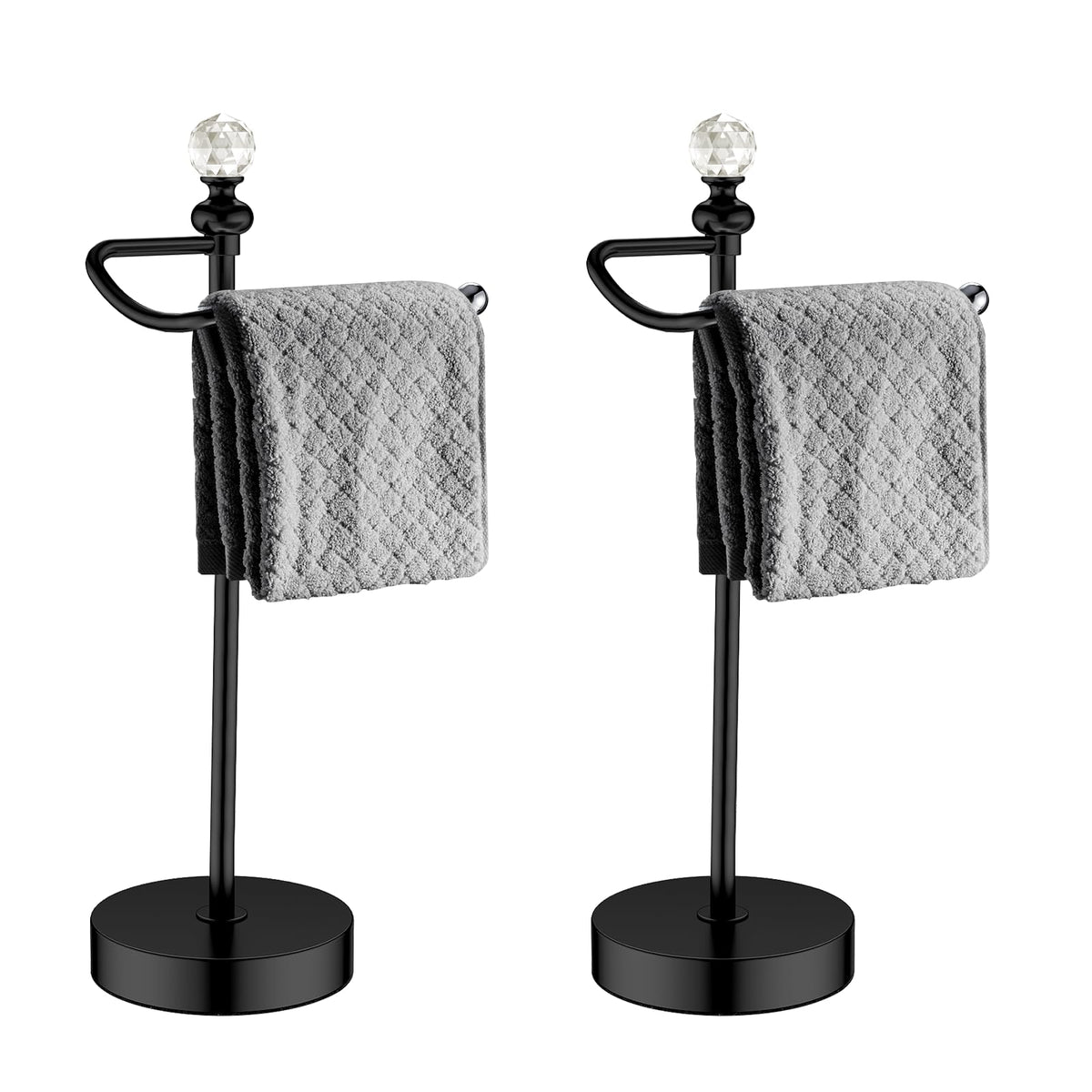 Rolabam Bath Hand Towel Holder Stand, 2 Pack Stainless Steel Black Towel Rack Hand Holder For Bathroom, Small Countertop Free St