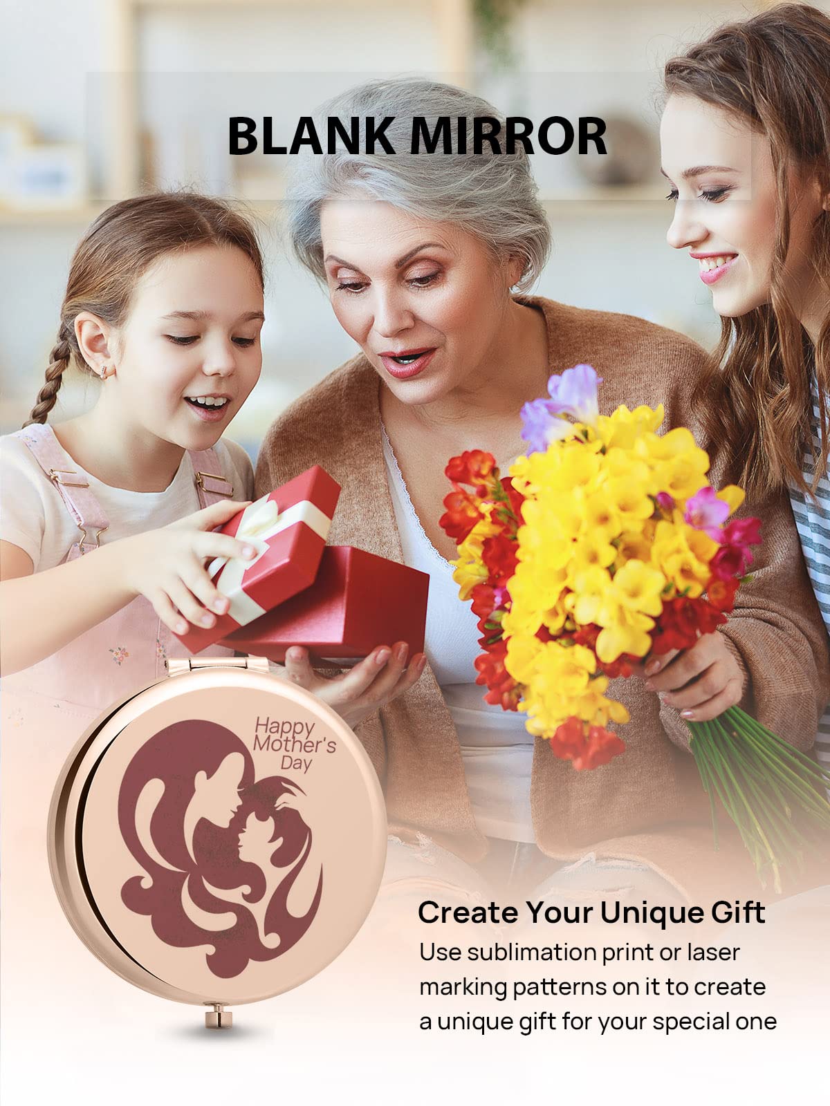 Getinbulk Compact Mirror Bulk, Pack Of 6 Double-Sided 1X/2X Magnifying Metal Makeup Mirrors(Round, Rose Gold)