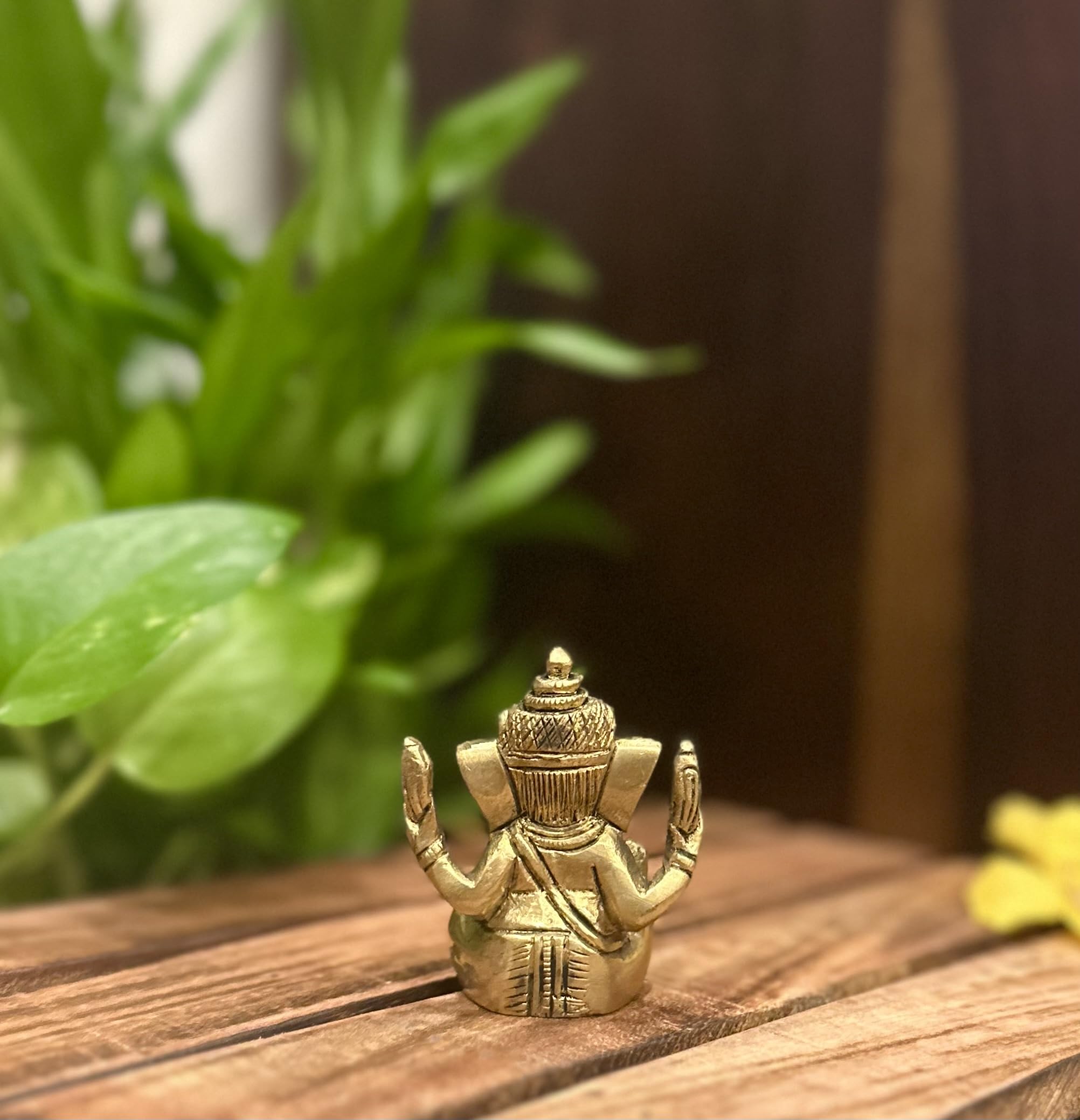 Laya-The Handicrafts Gallery Laya 100% Pure Brass Ganesha Idol | Small Sitting Ganesha Idol For Home Decor, Pooja, Gifting & Car