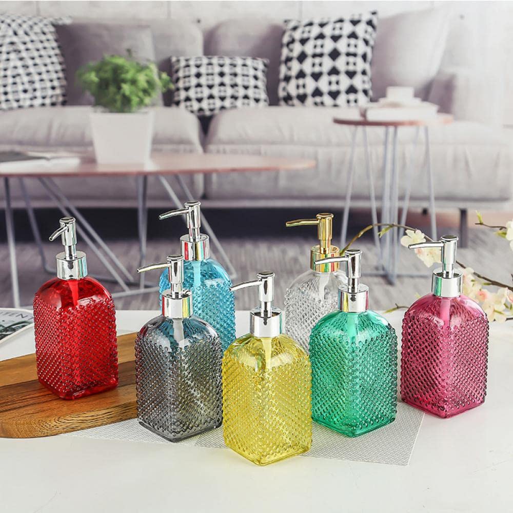 Sizikato Beaded Surface Glass Soap Dispenser Bottle With Pump, 16Oz