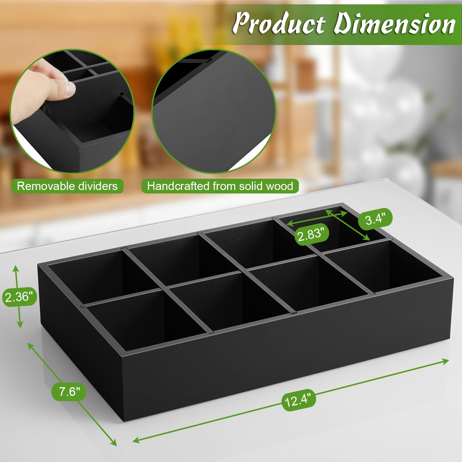 Drastar Tea Bag Organizer, Tea Box Organizer Storage Box, Wooden Tea Bag Holder, Tea Chest With 8 Compartments, Tea Caddy For Te