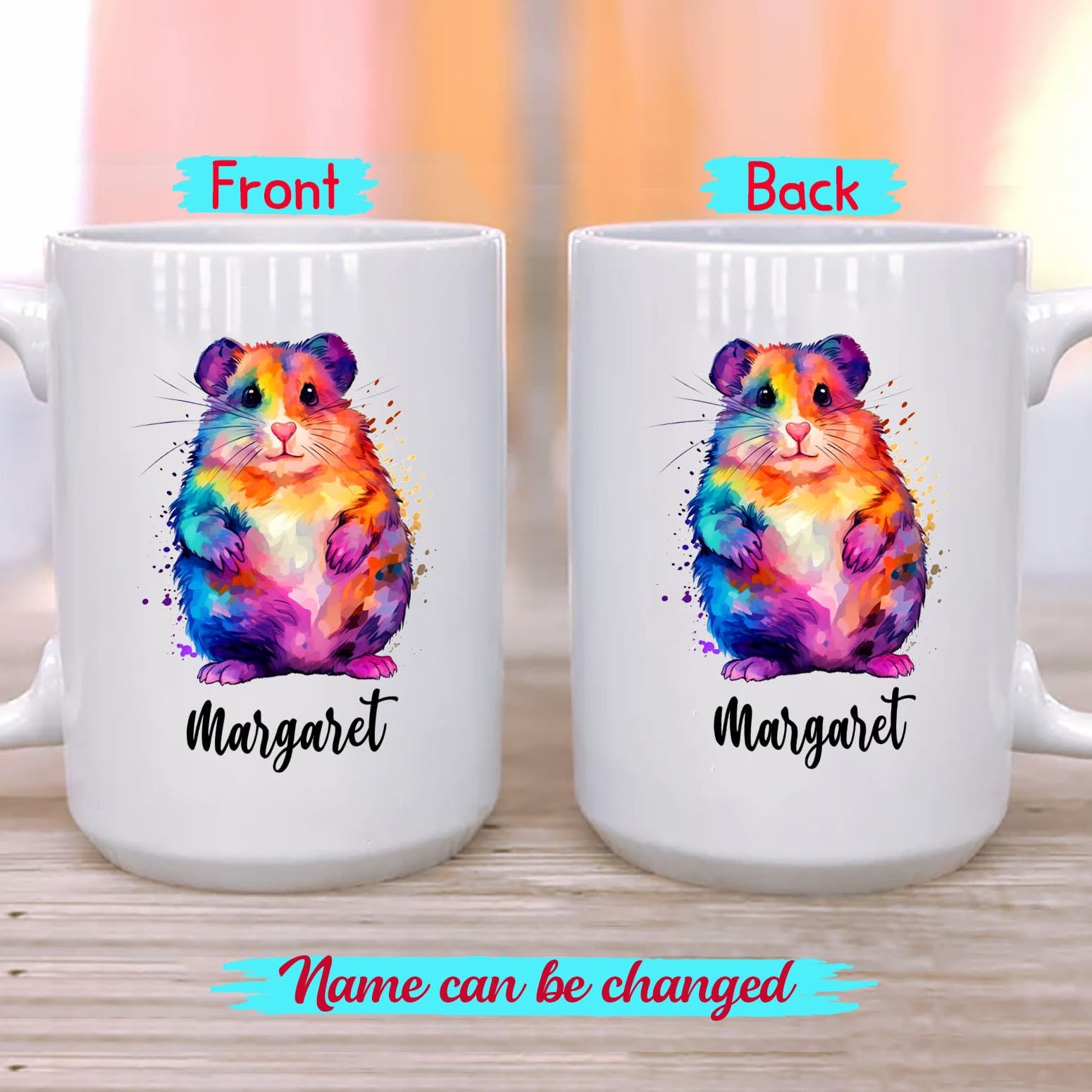 Hamster Coffee Mug Cup Gift With Custom Name, Personalized Hamster White Ceramic Mug 11 Oz 15 Oz, Unique Hamster Coffee Cup Gift