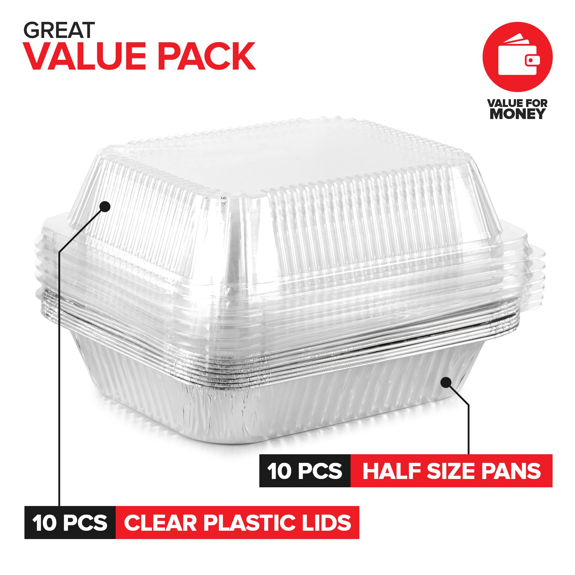 Stock Your Home 9X13 Disposable Baking Pan With Lid (10 Pack) Heavy Duty Aluminum Cake Pans With Lids, Clear Plastic Cover, Food