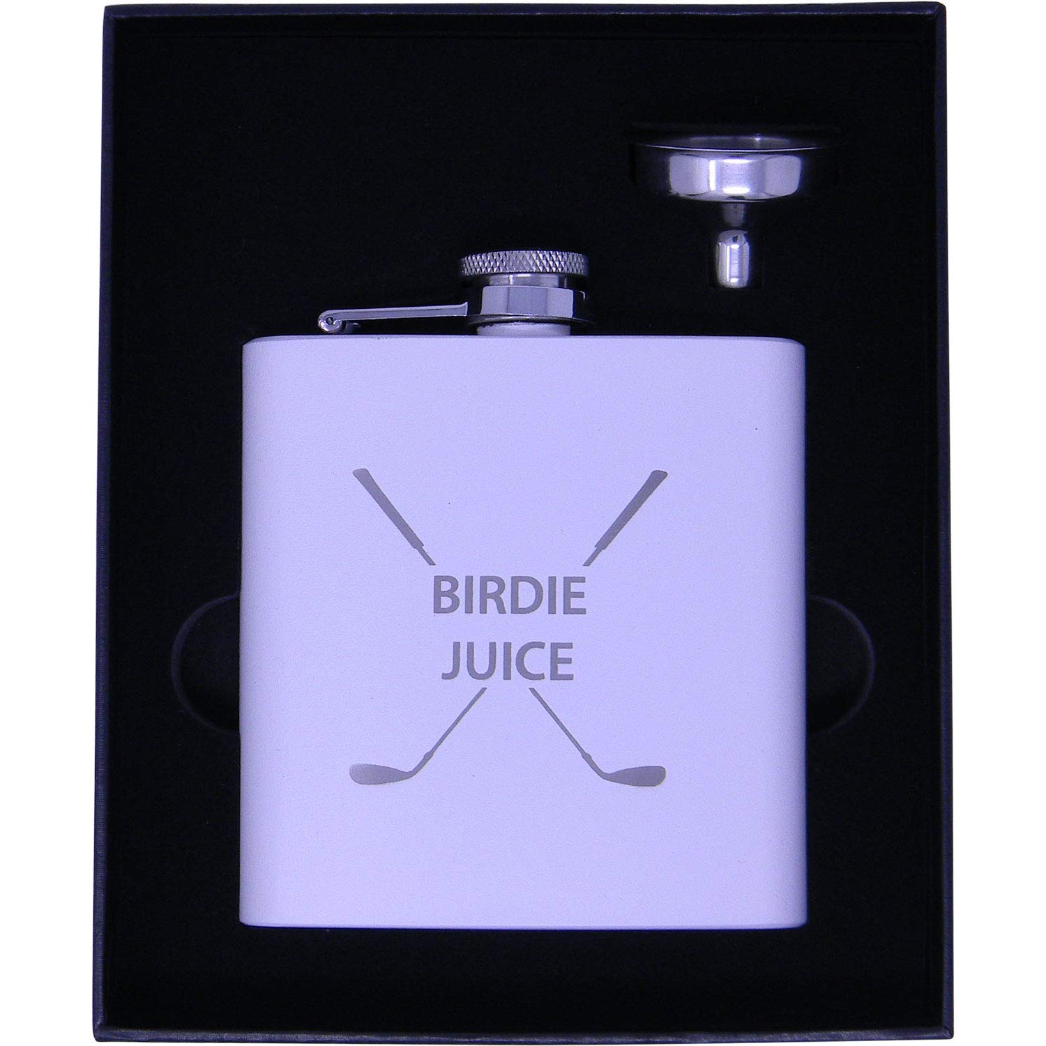 Golf Birdie Juice Flask, Funnel and Gift Box - Great Chirstmas, Birthday, Valentines Gift for Golfers (White)