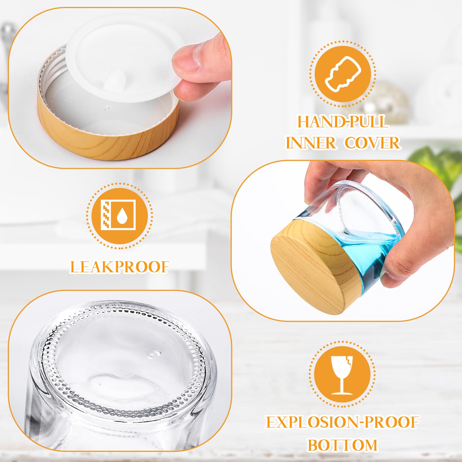Layhit 24 Pcs Glass Jars With Lids Clear Small Jars With Woodgrain Lids, White Labels And Inner Liners Empty Round Cosmetic Cont