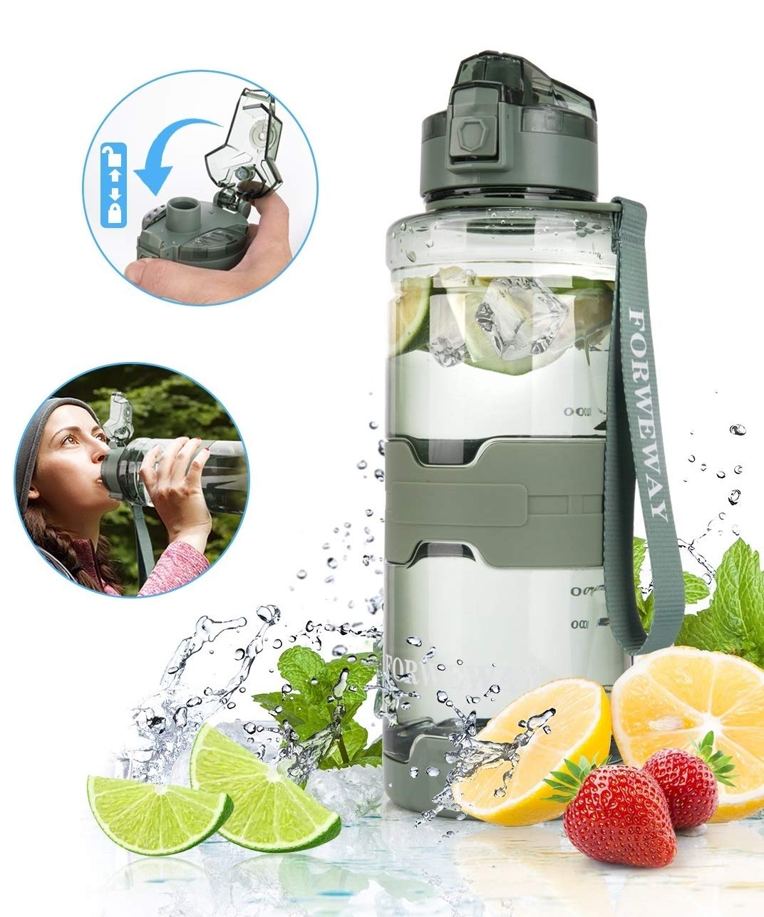 Forweway Sport Water Bottle 1.5L Large Water Jug For Outdoor Green