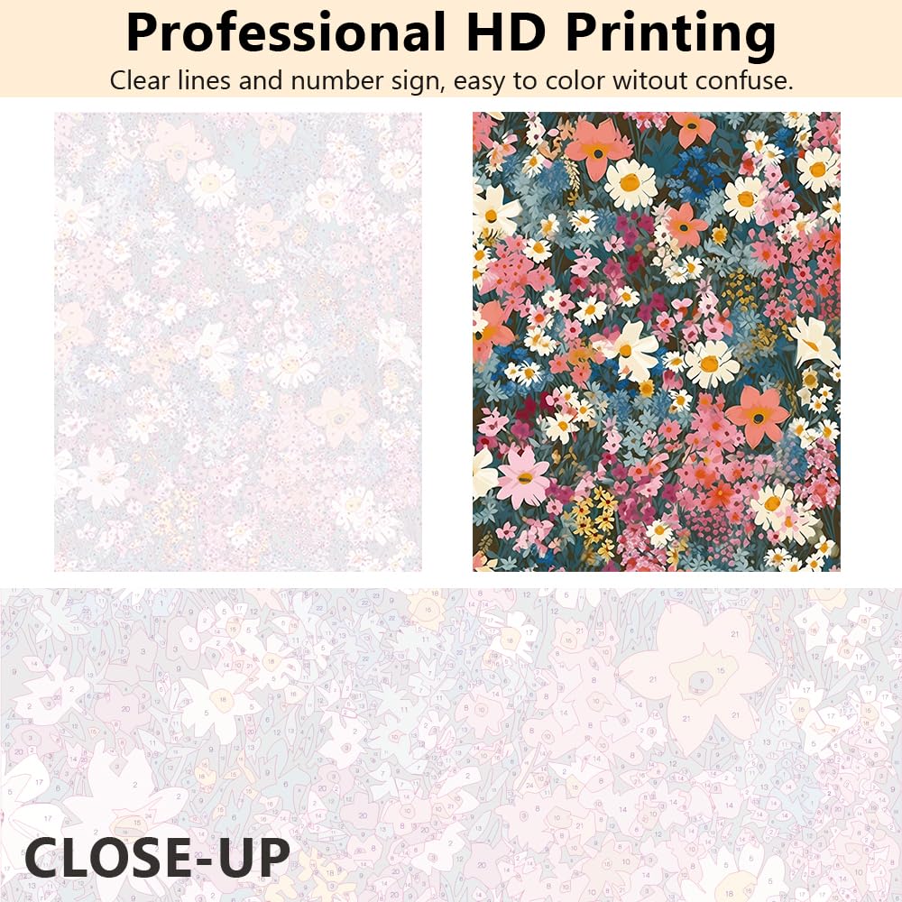 TUMOVO Abstract Paint by Number for Adults Flowers Adults' Paint-by-Number Kits Floral Acrylic Painting by Numbers with Brushes Paint Kits for Adults Kids Art Crafts for Home Walls 16''x20''(Frameless)