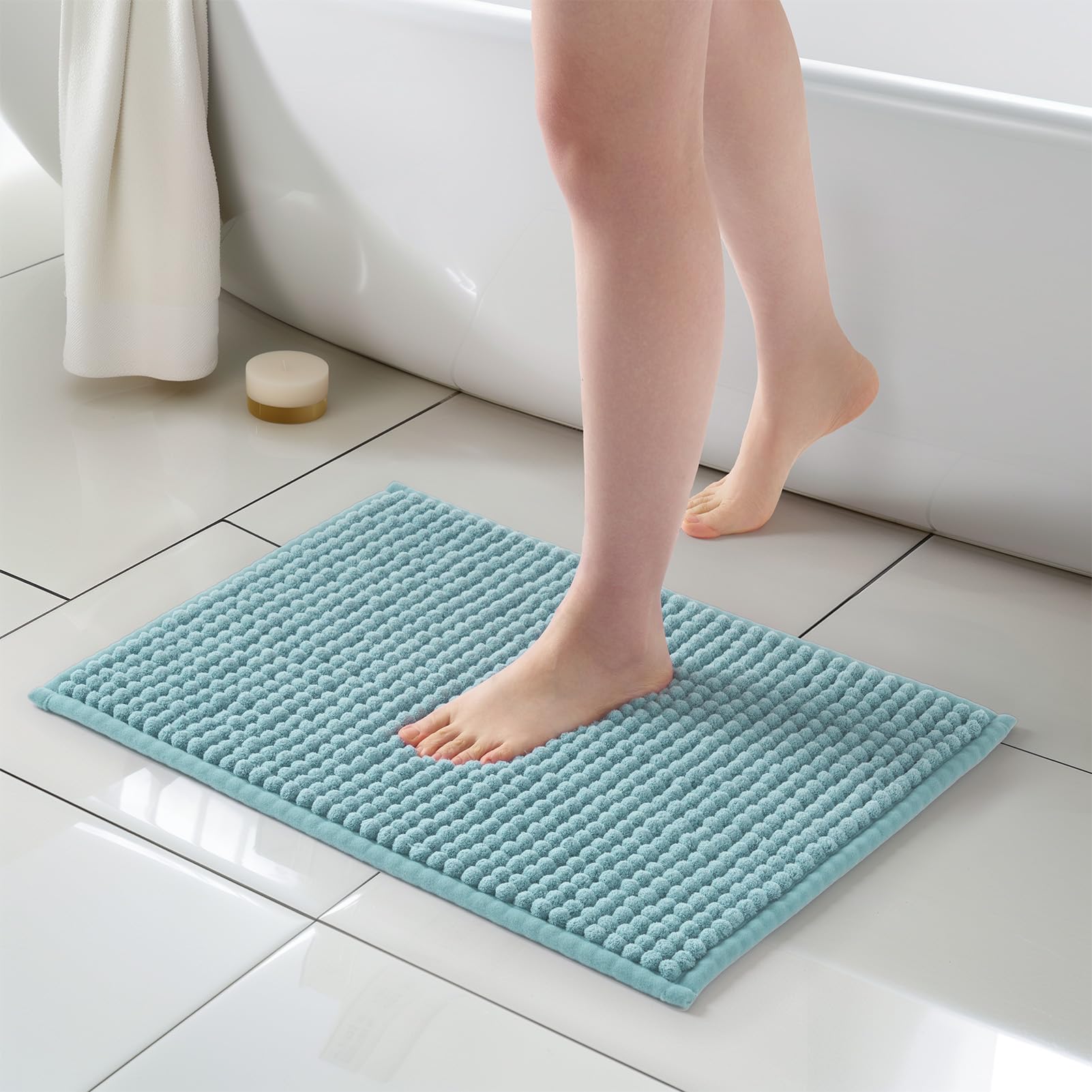Freshmint Thick Chunky Chenille Bathroom Rugs 17''X24'', Non Slip Bath Mat For Bathroom Floor, Small Soft Bathroom Decor Accesso